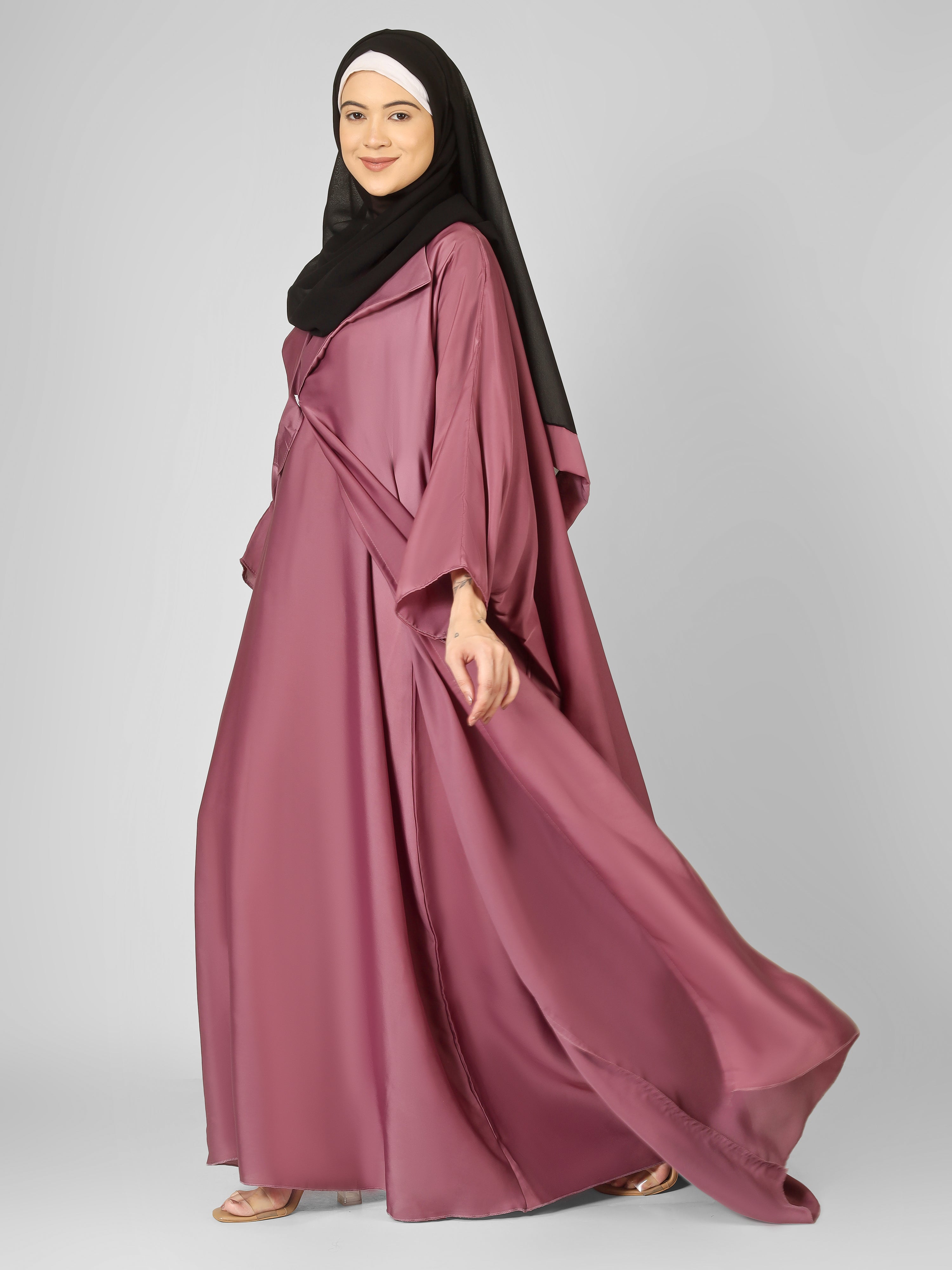 MAIZAH DOUBLE SHRUG ABAYA | PINK