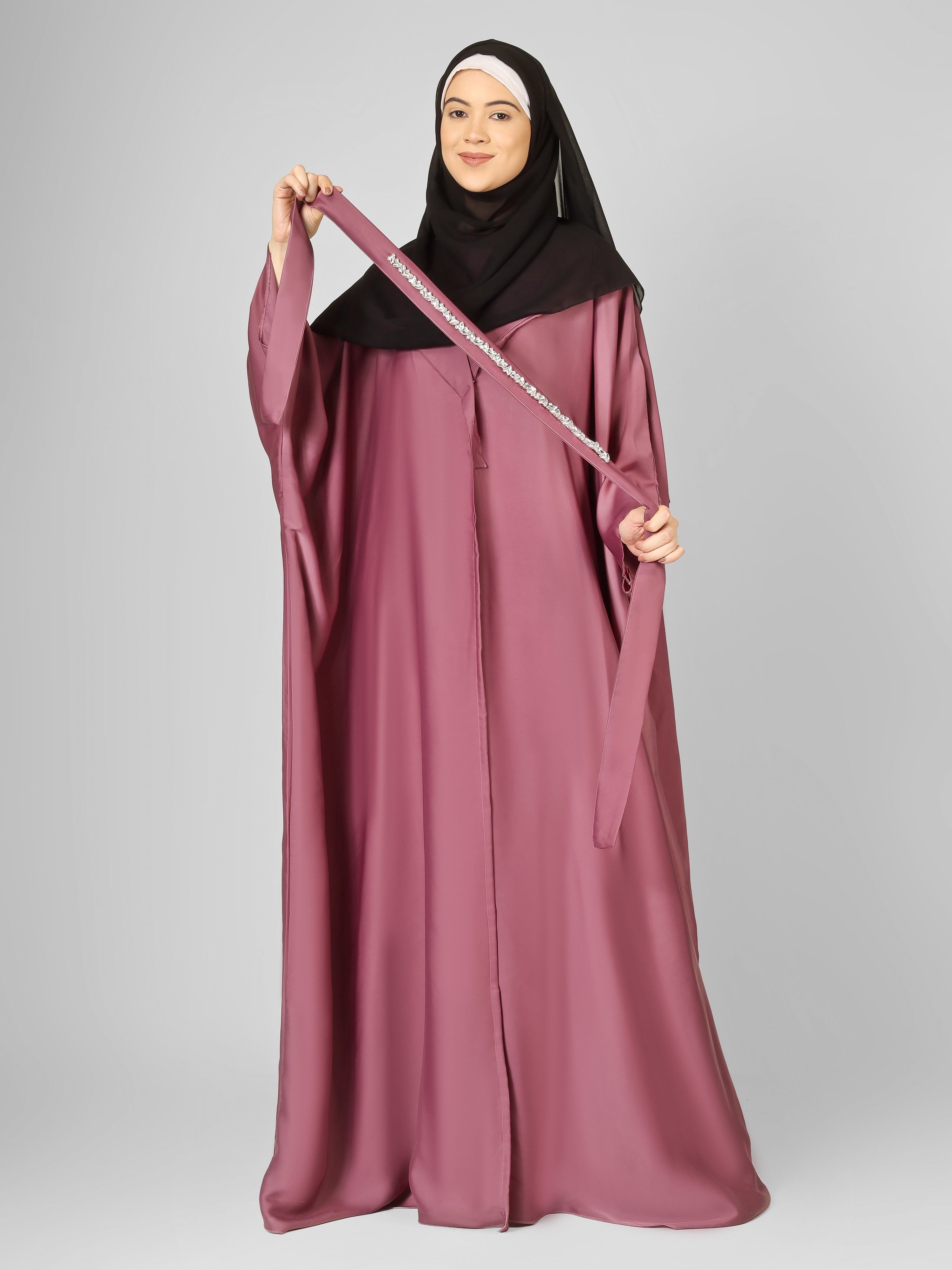 MAIZAH DOUBLE SHRUG ABAYA | PINK