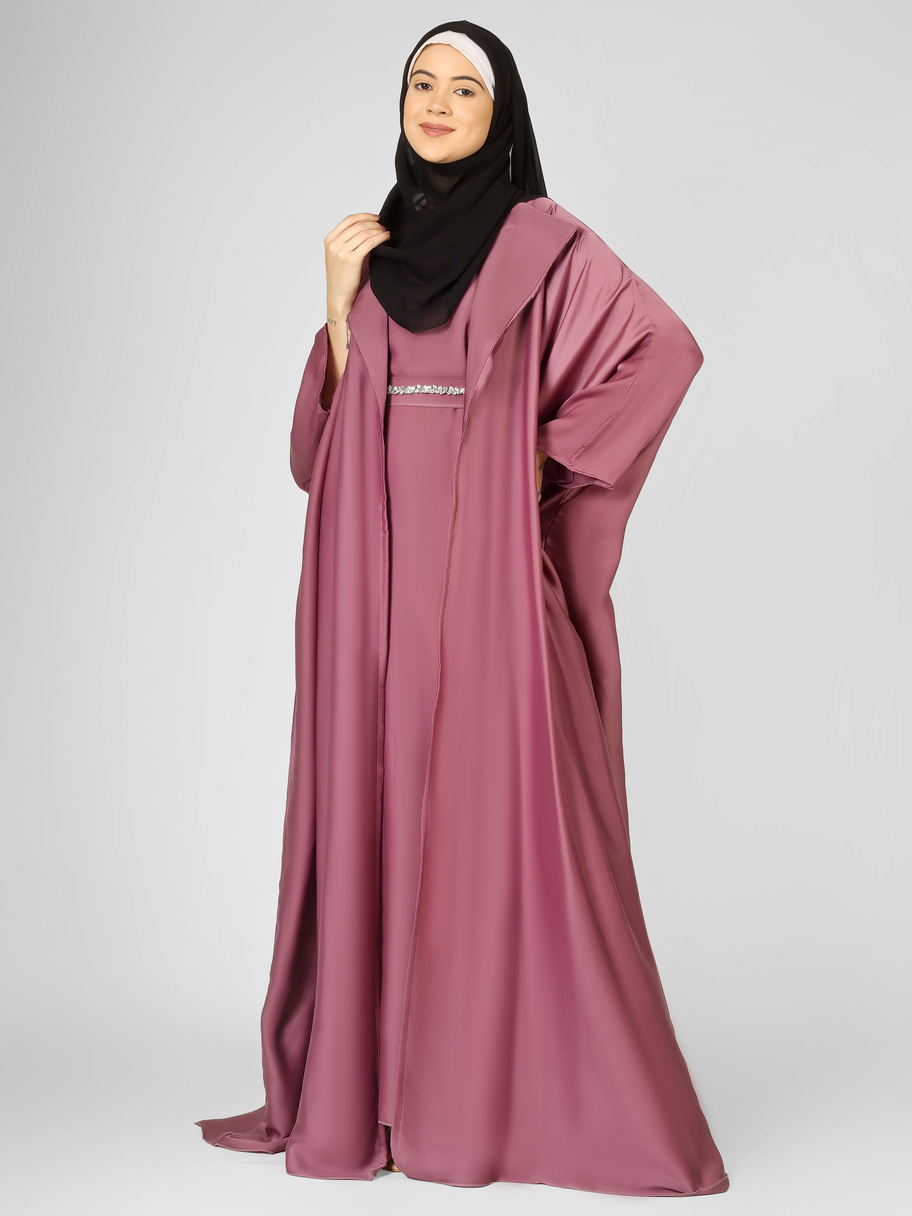 MAIZAH DOUBLE SHRUG ABAYA | PINK