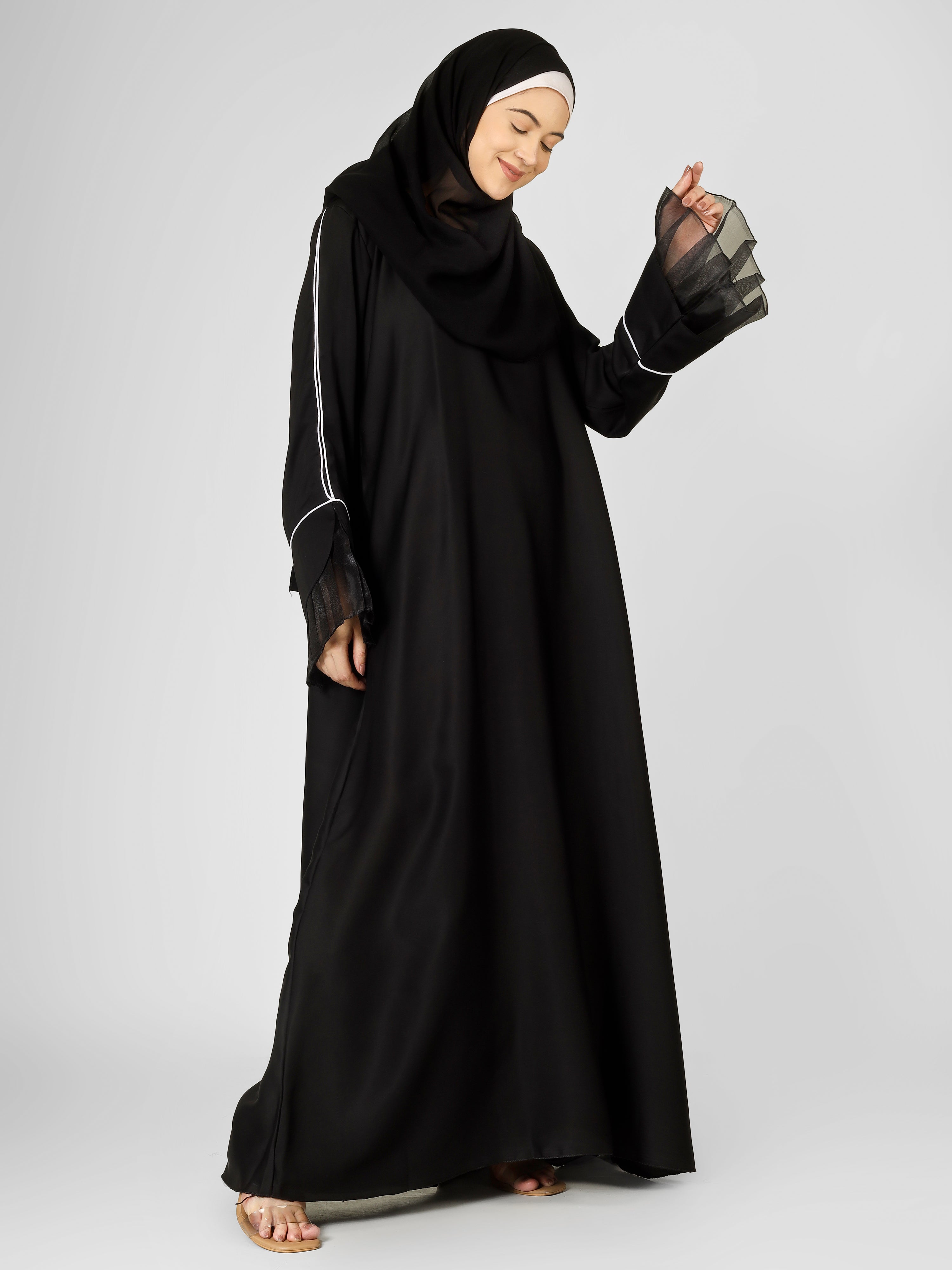MEHMAL ORGANZA ABAYA | BLACK