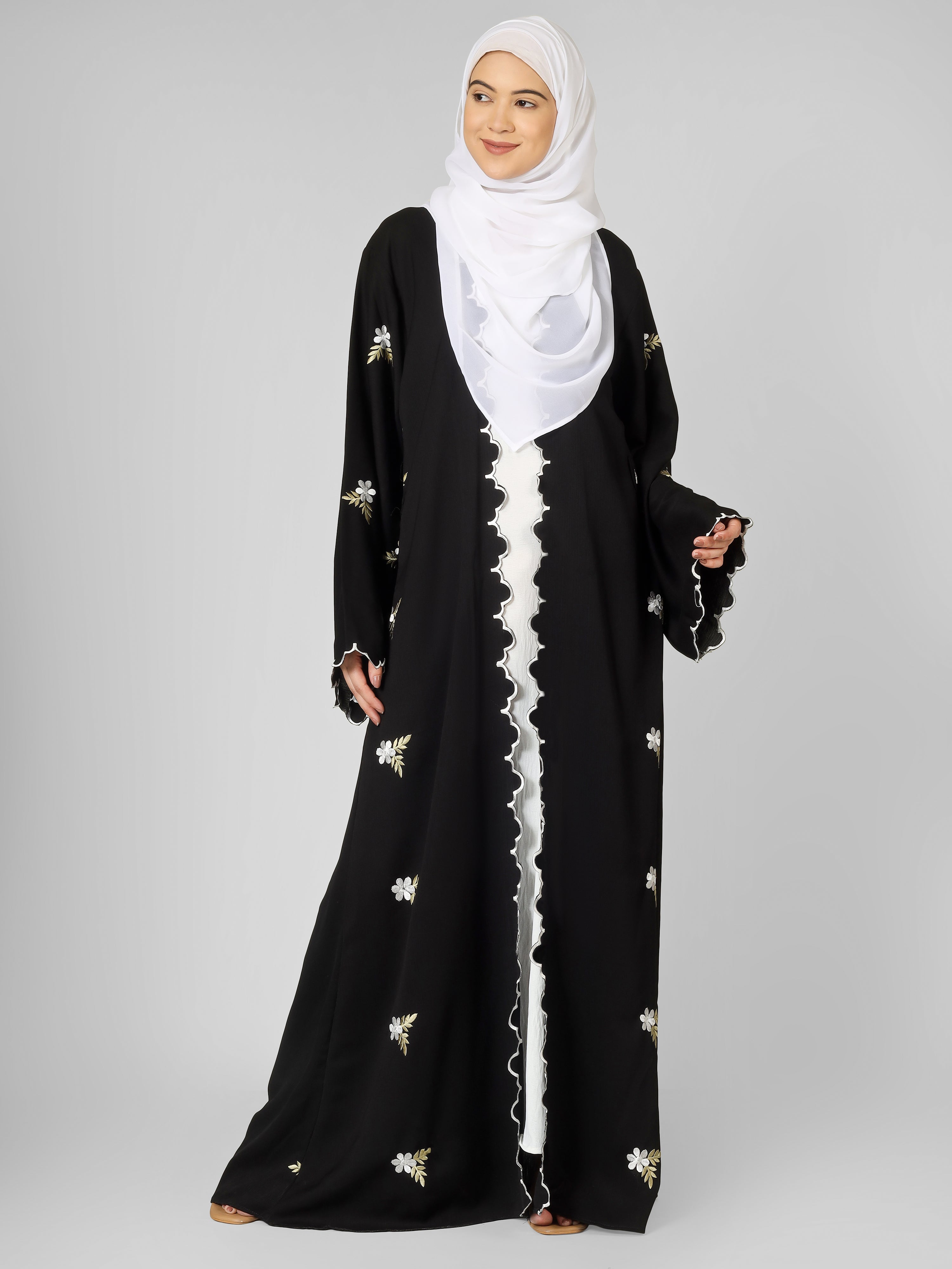 TEHMINA DOUBLE SHRUG ABAYA | WHITE