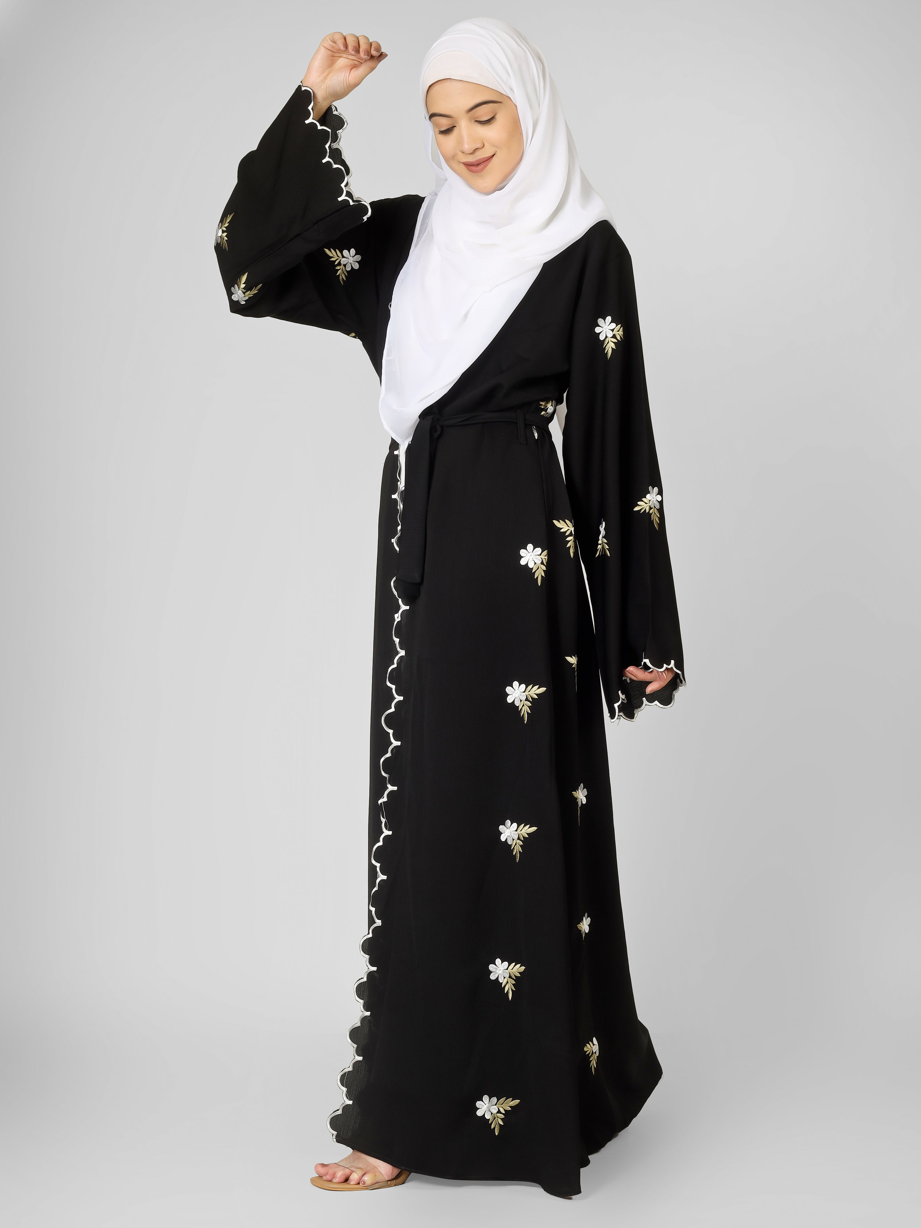 TEHMINA DOUBLE SHRUG ABAYA | WHITE