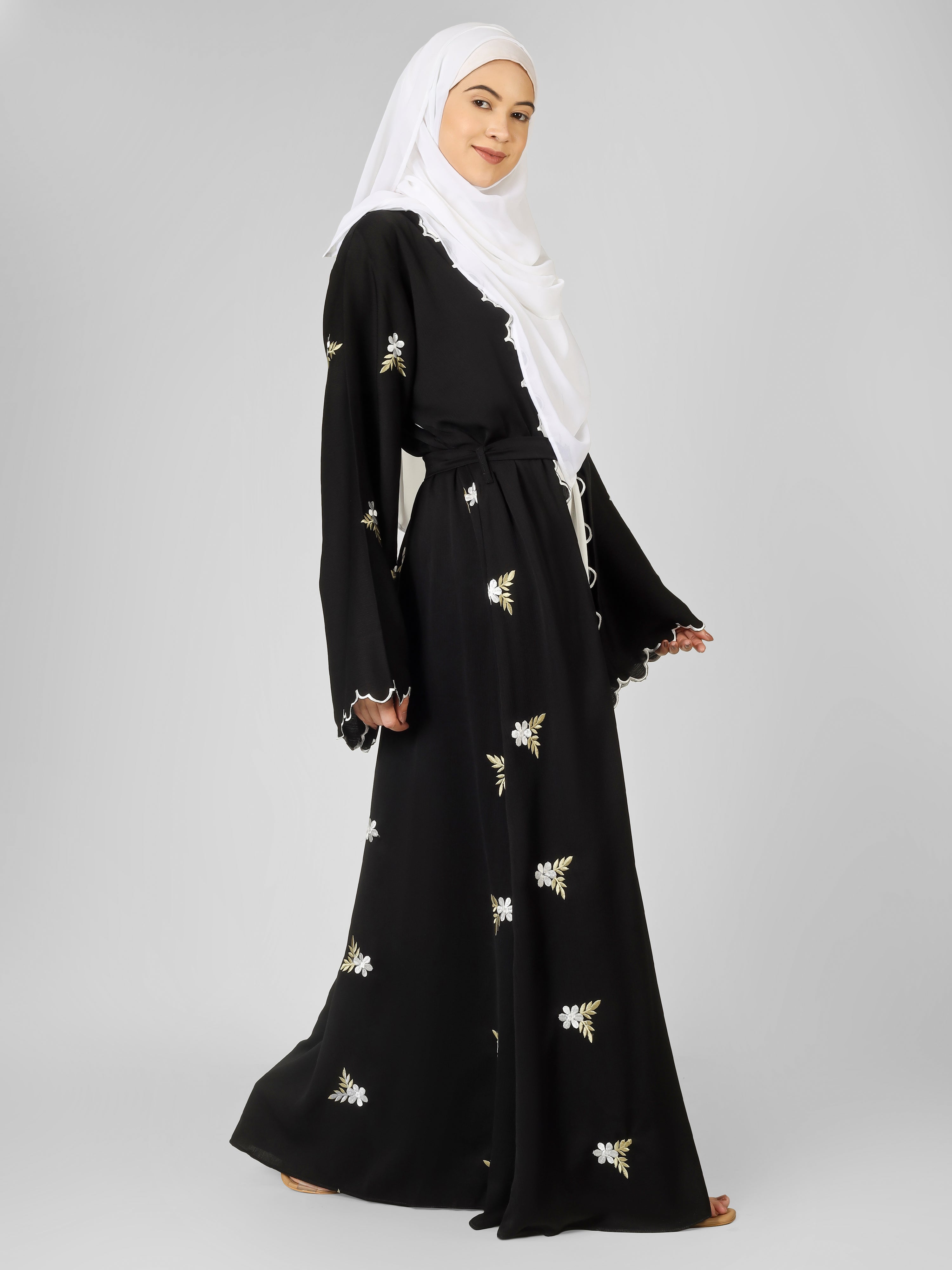 TEHMINA DOUBLE SHRUG ABAYA | WHITE