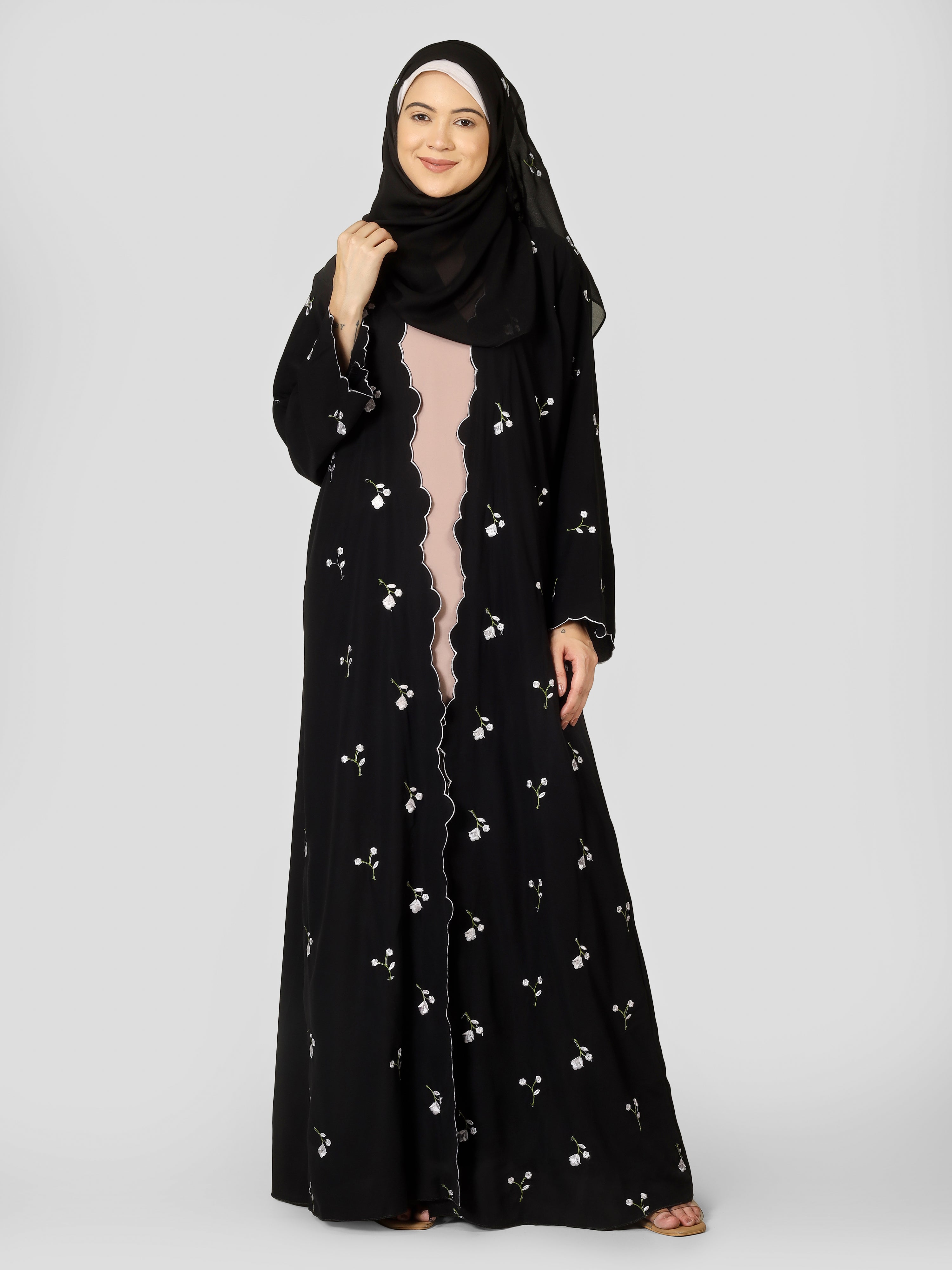 TEHMINA DOUBLE SHRUG ABAYA | BLACK