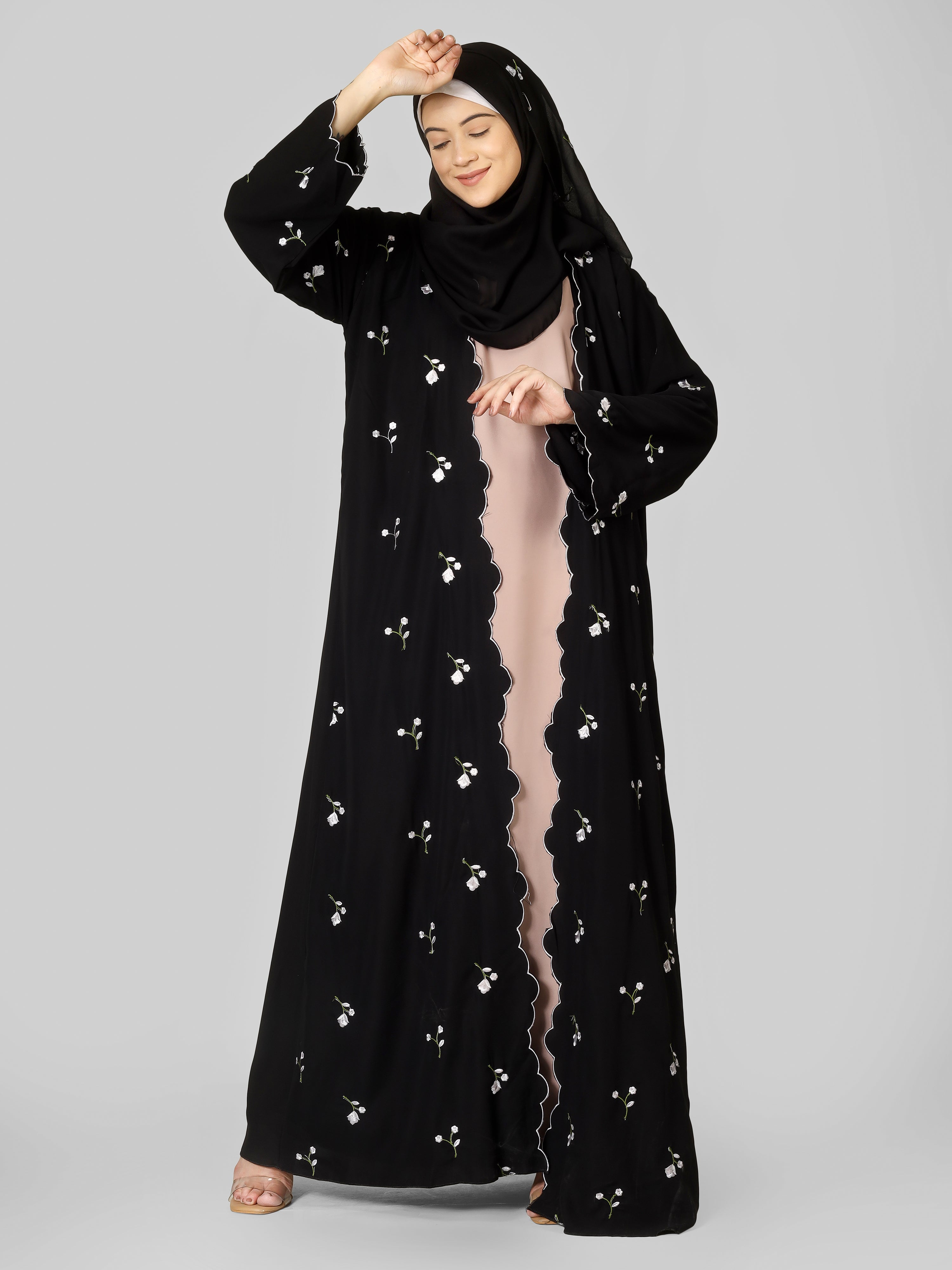 TEHMINA DOUBLE SHRUG ABAYA | BLACK