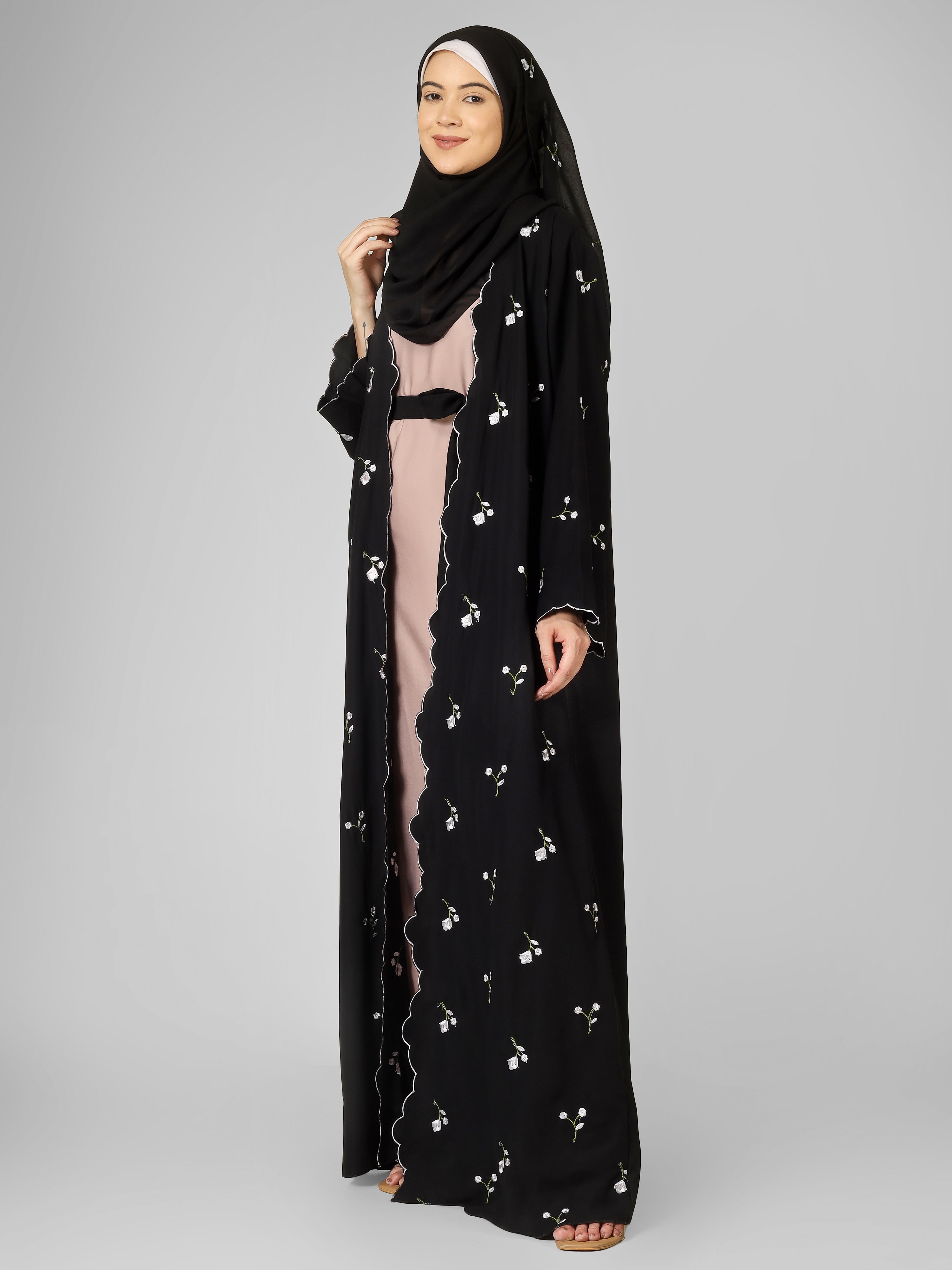 TEHMINA DOUBLE SHRUG ABAYA | BLACK
