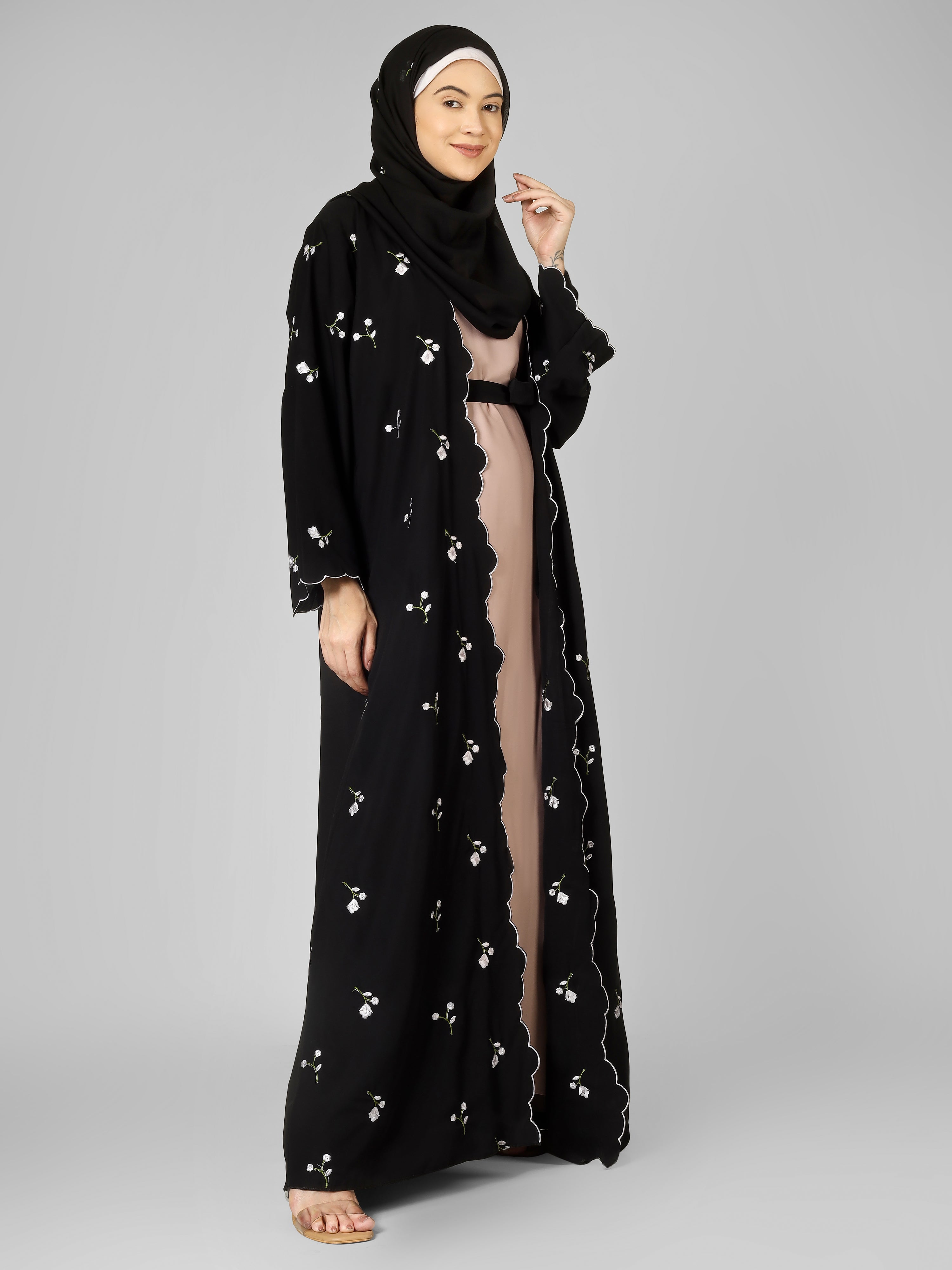 TEHMINA DOUBLE SHRUG ABAYA | BLACK
