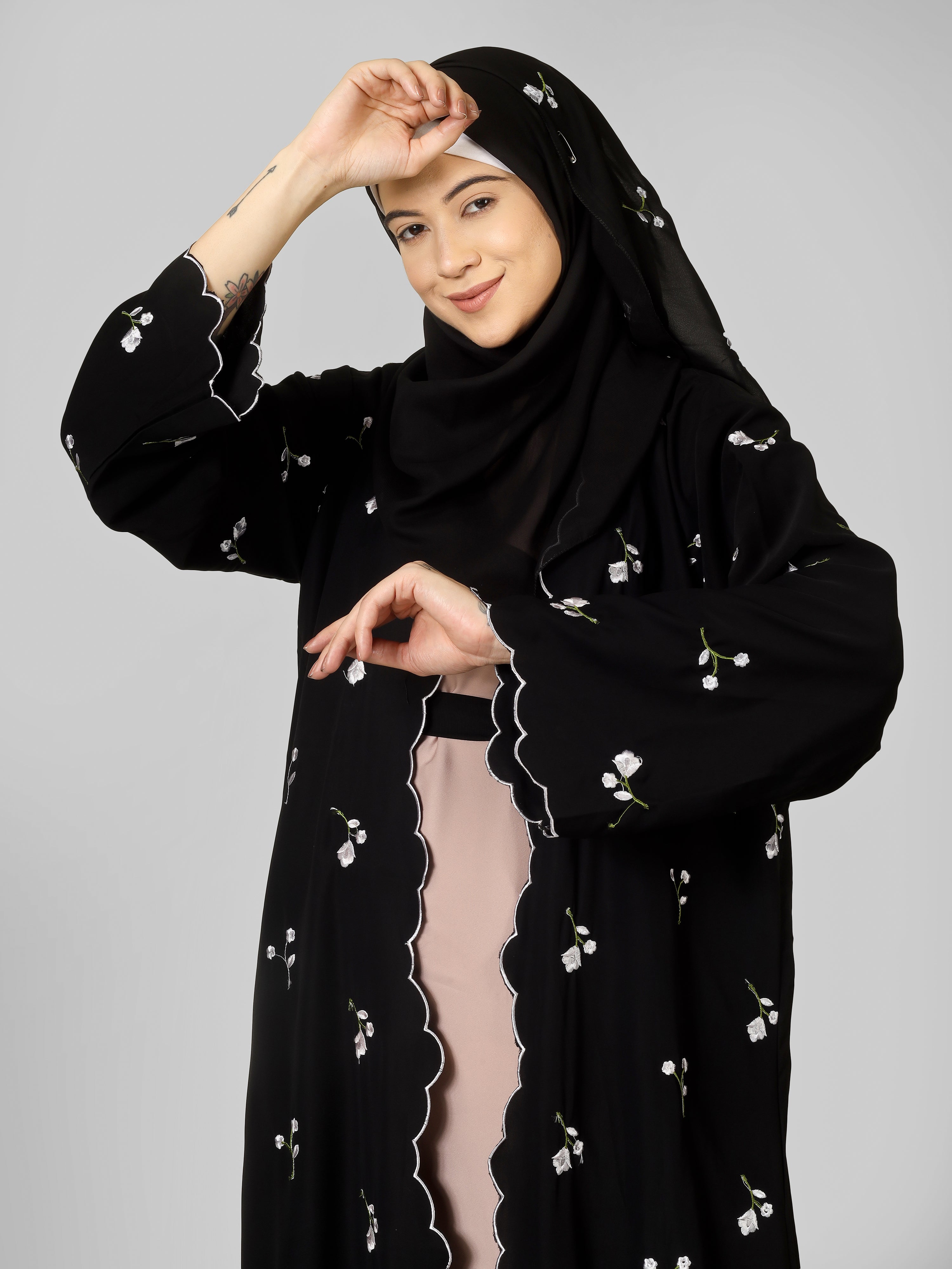 TEHMINA DOUBLE SHRUG ABAYA | BLACK