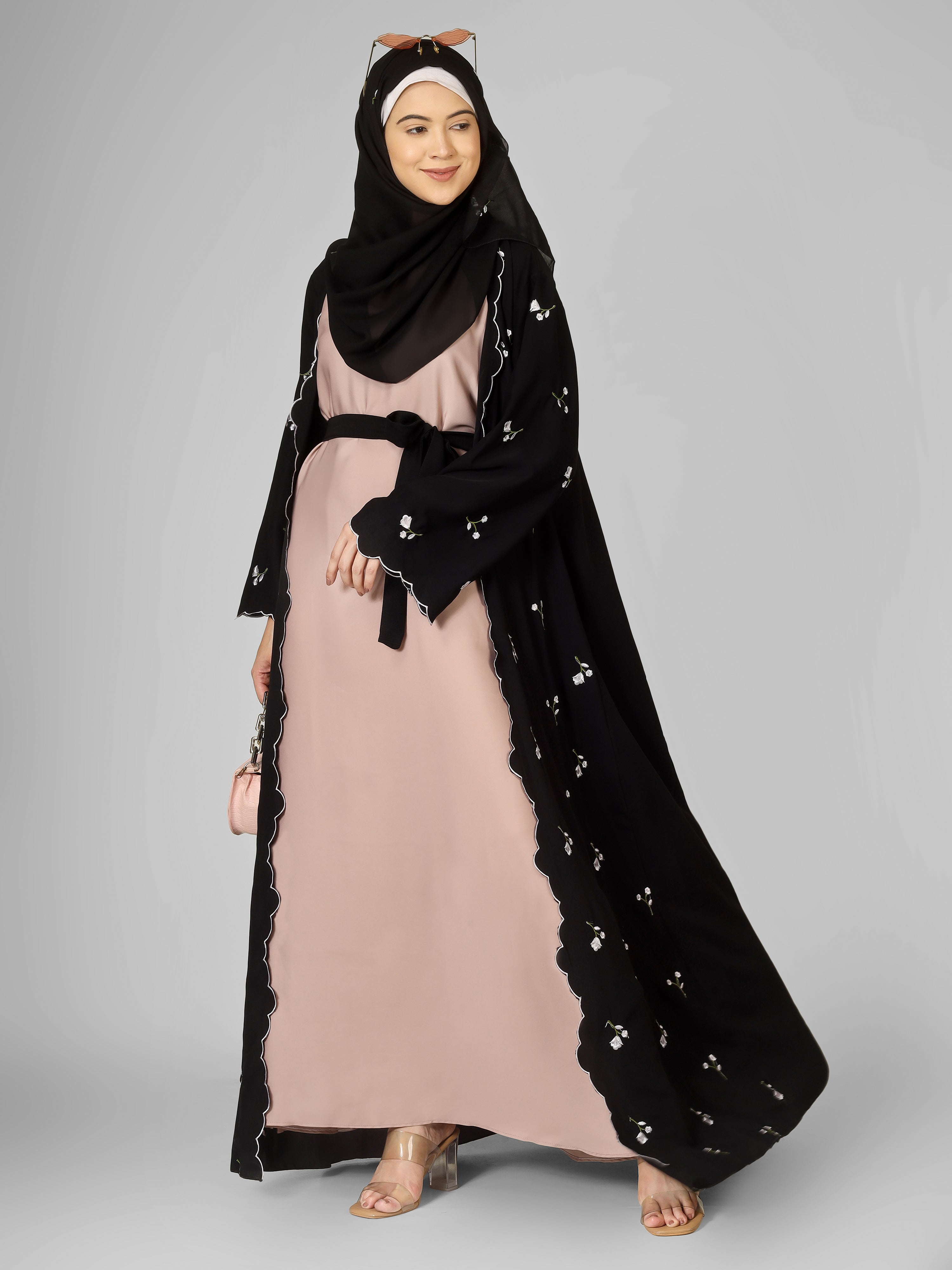 TEHMINA DOUBLE SHRUG ABAYA | BLACK
