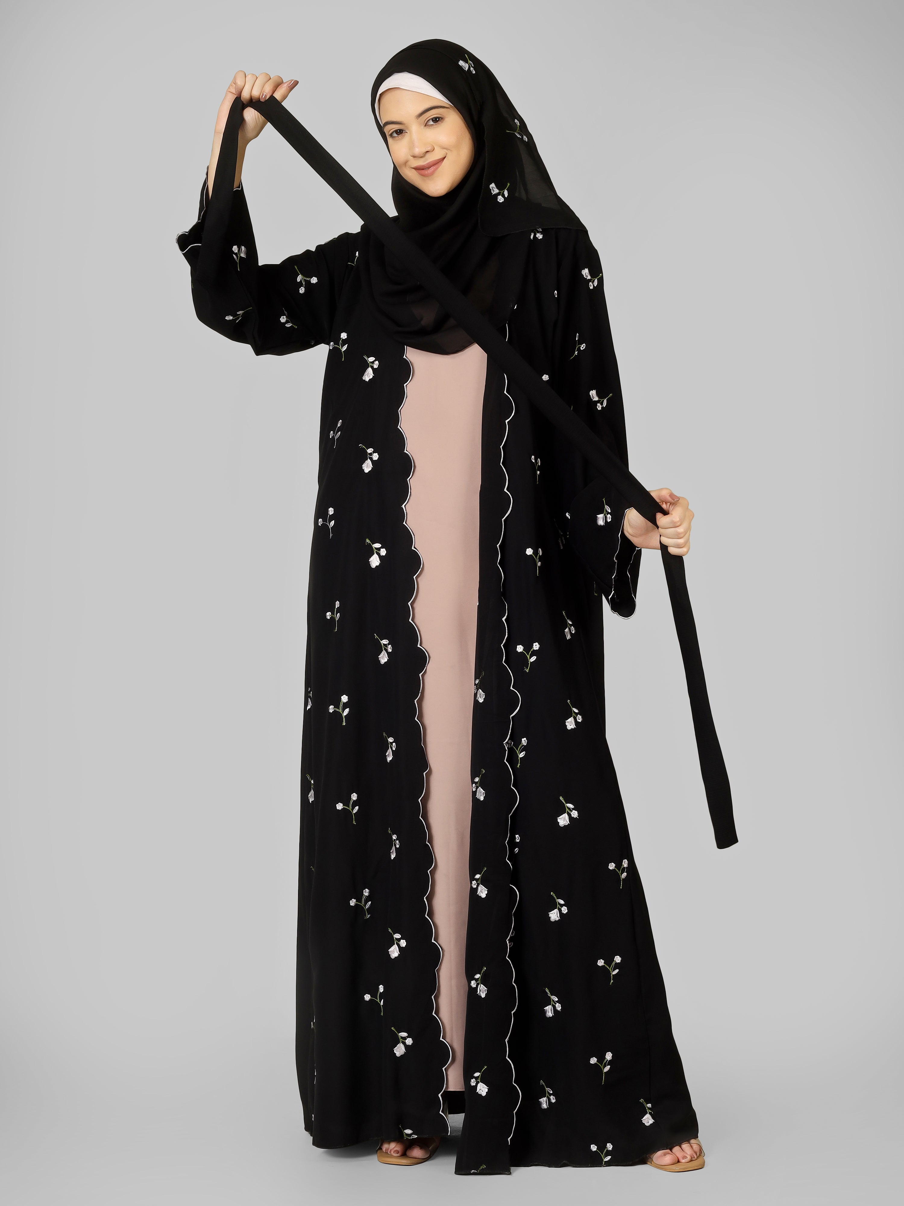 TEHMINA DOUBLE SHRUG ABAYA | BLACK