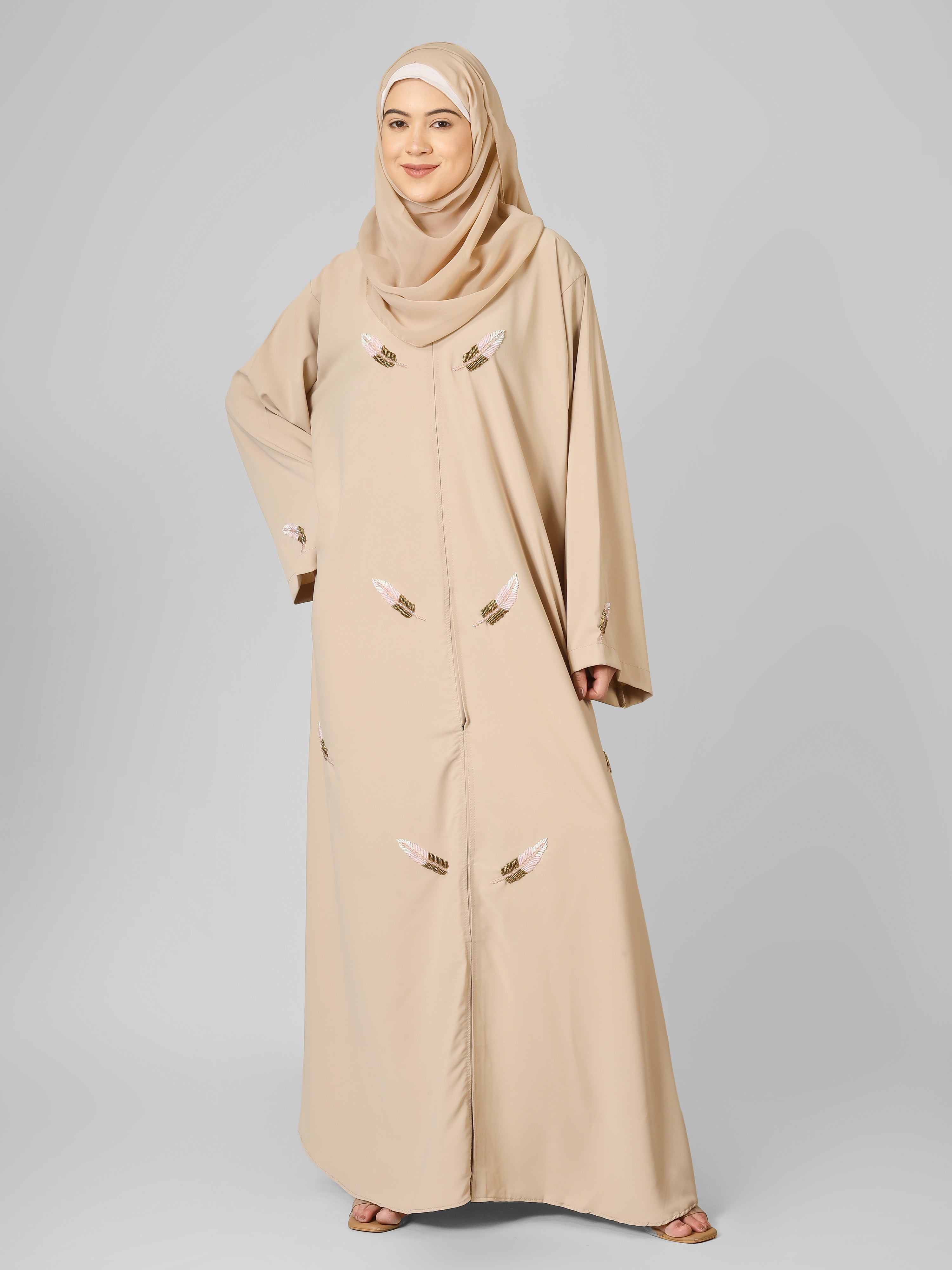 MANTASHA FRONT OPEN ABAYA | NUDE