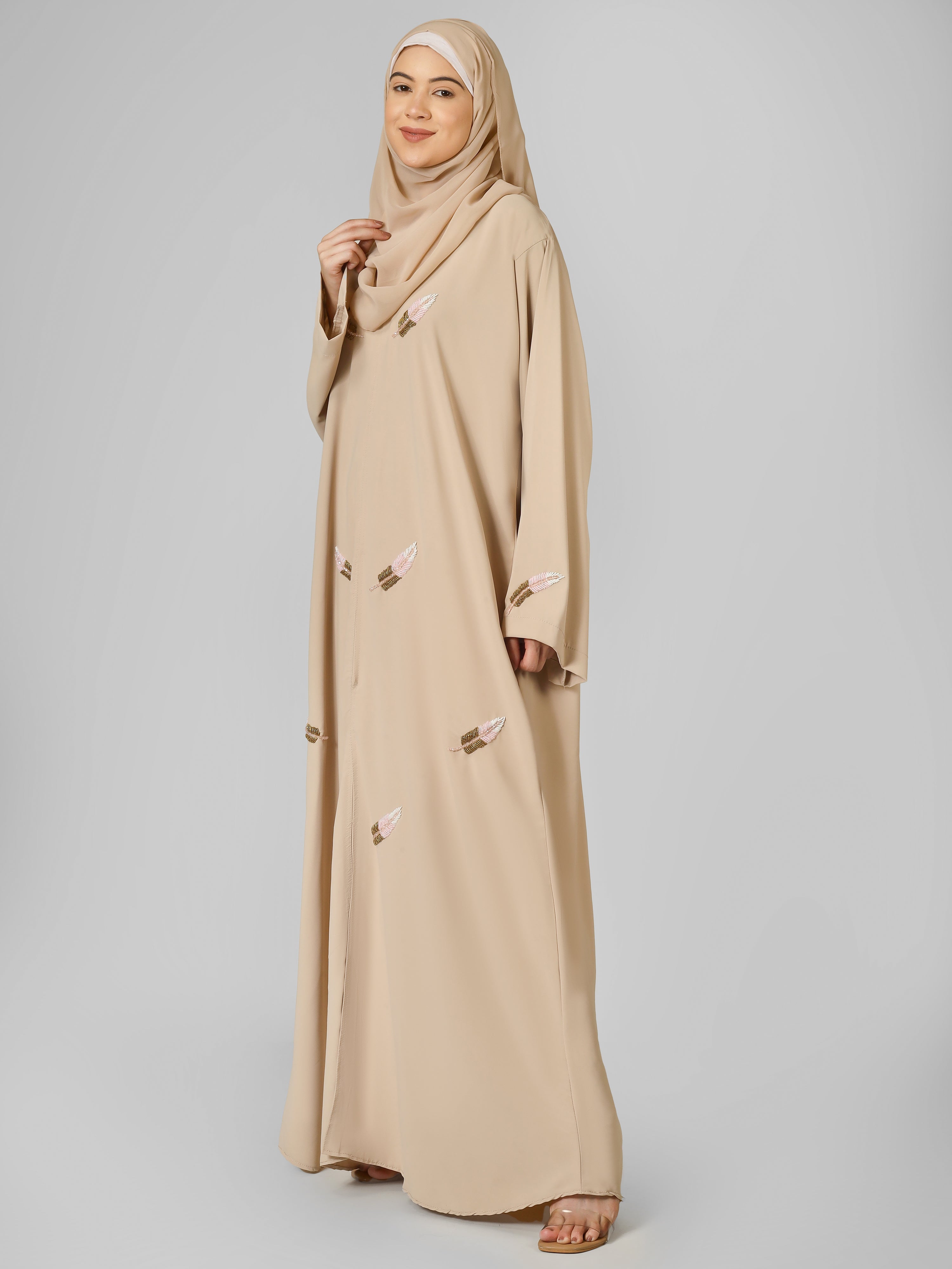 MANTASHA FRONT OPEN ABAYA | NUDE