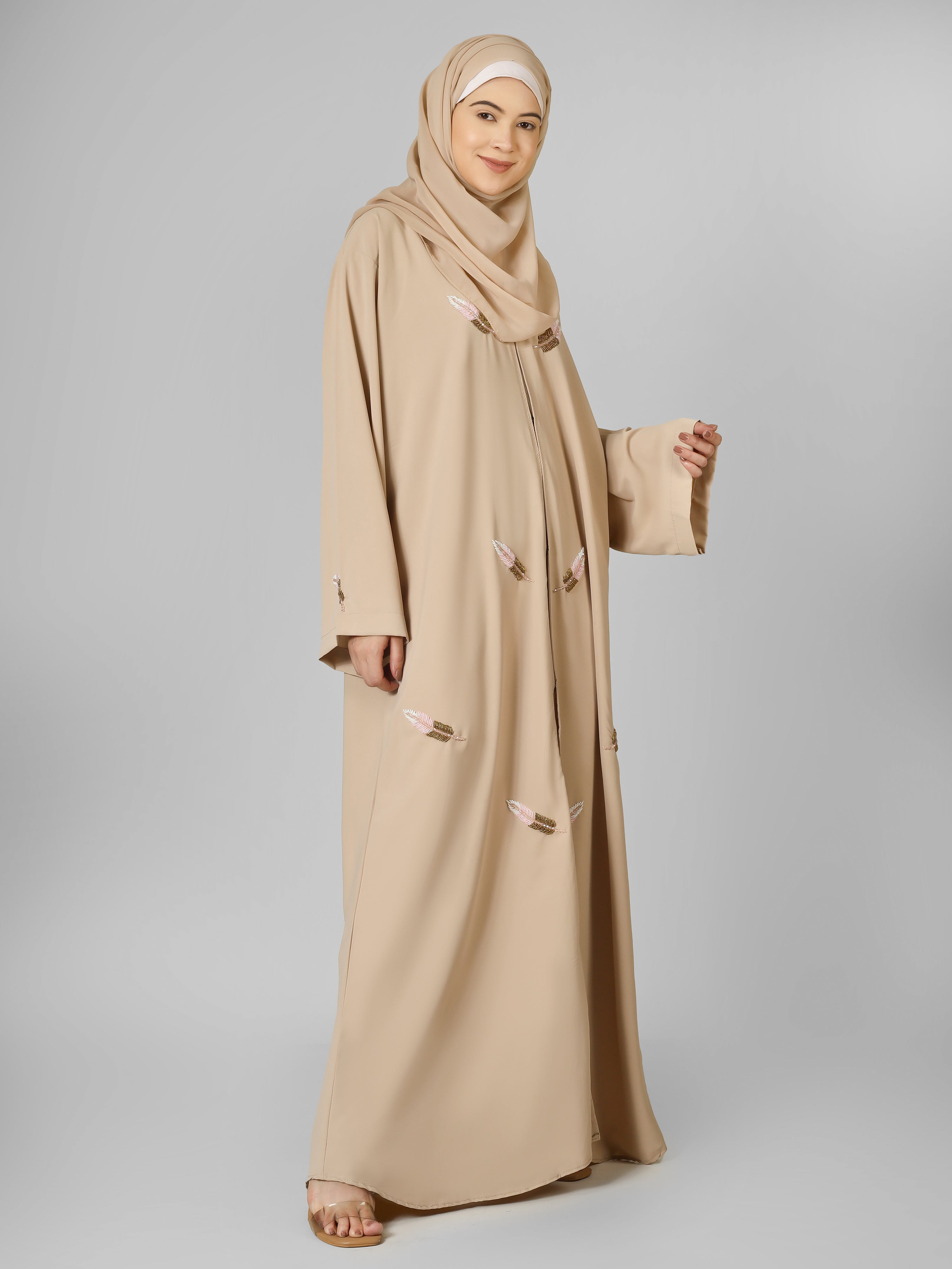 MANTASHA FRONT OPEN ABAYA | NUDE