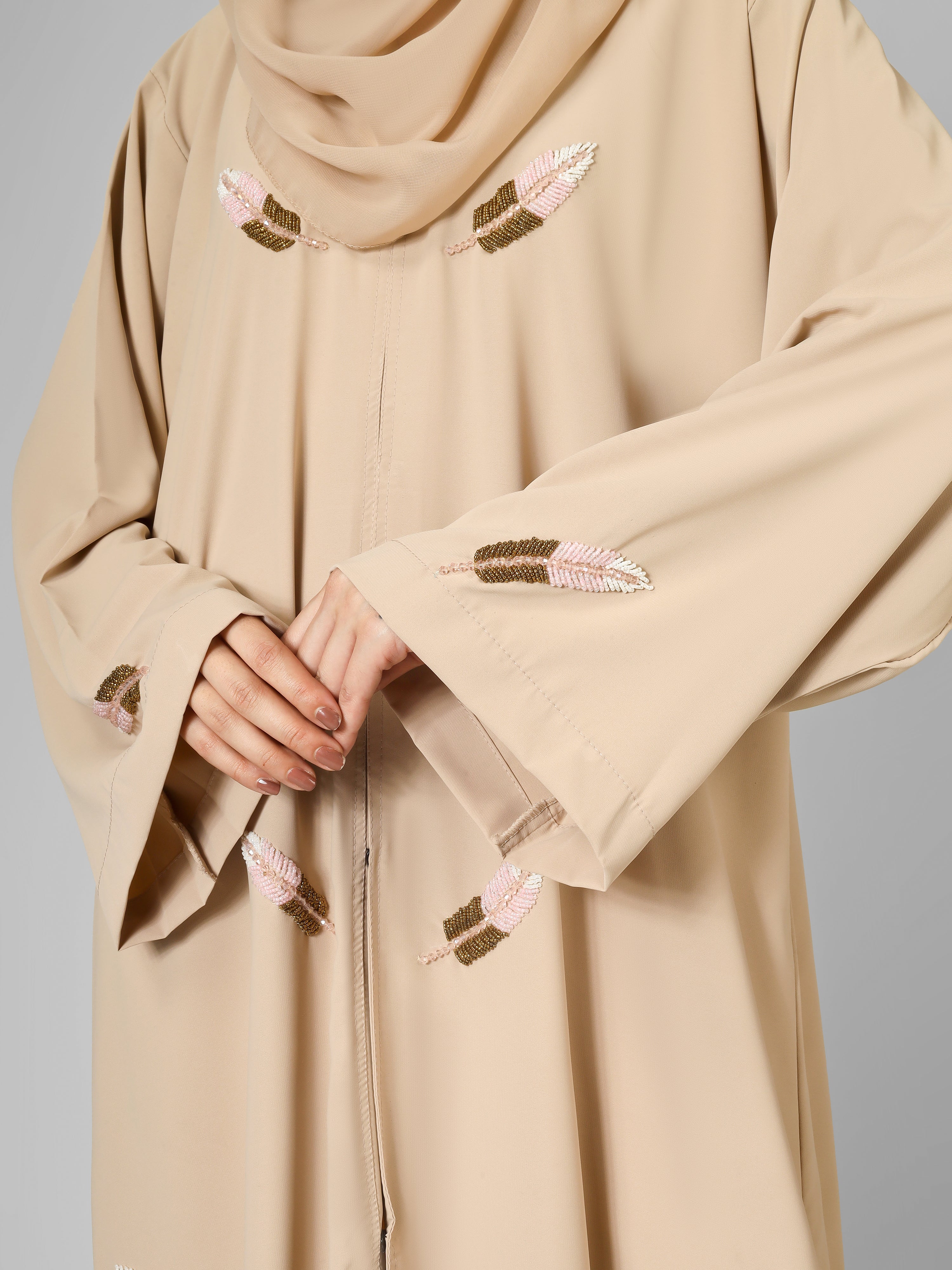 MANTASHA FRONT OPEN ABAYA | NUDE