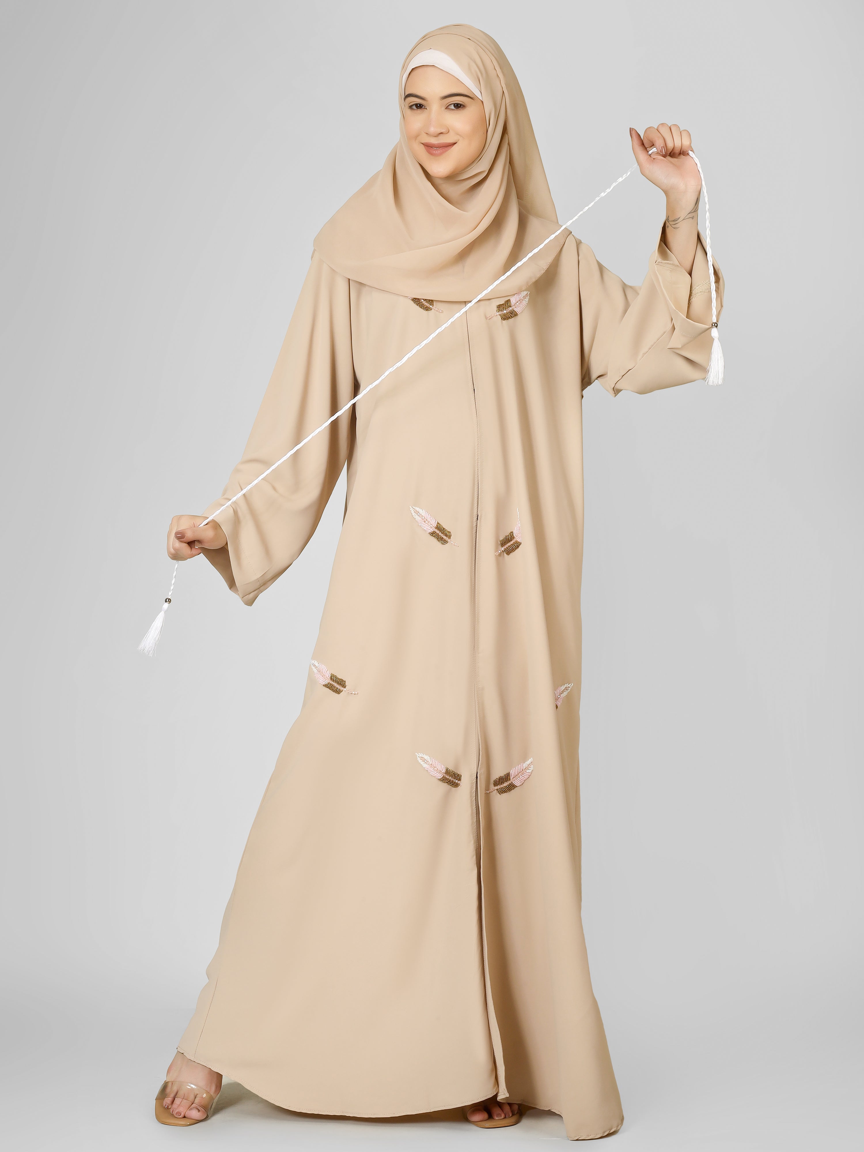 MANTASHA FRONT OPEN ABAYA | NUDE