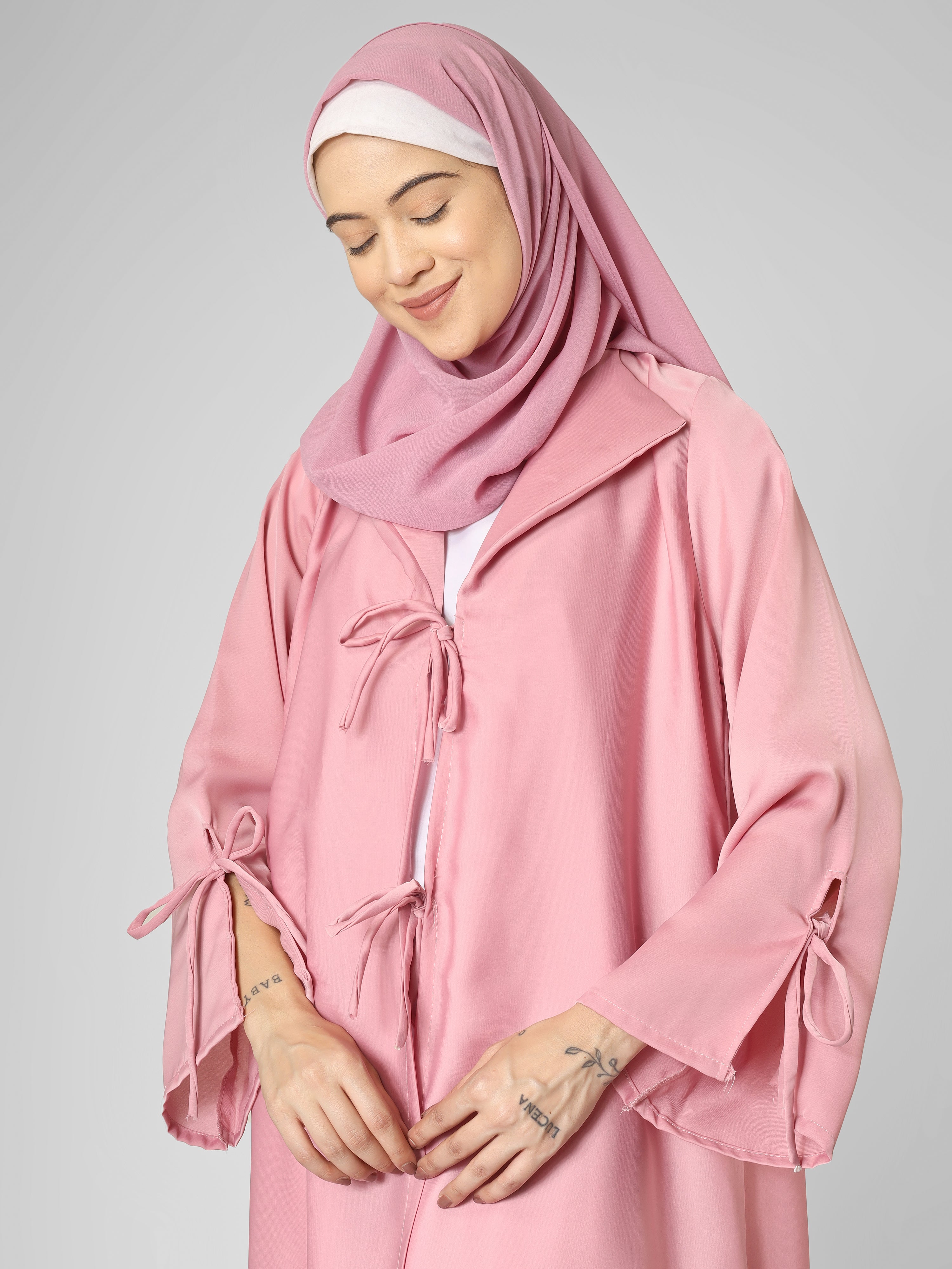 AIMAN DOUBLE SHRUG ABAYA - PINK