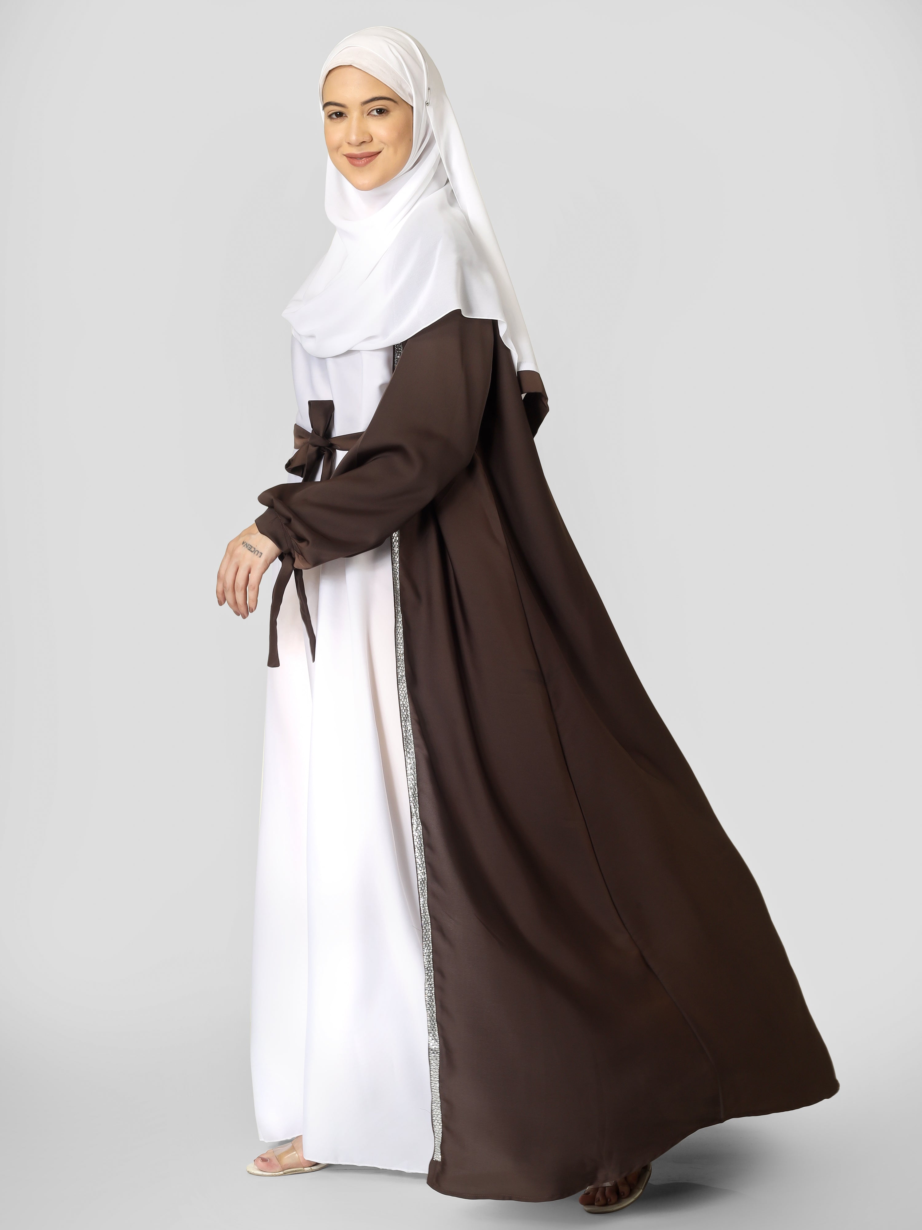 BISMA DOUBLE SHRUG ABAYA | BROWN