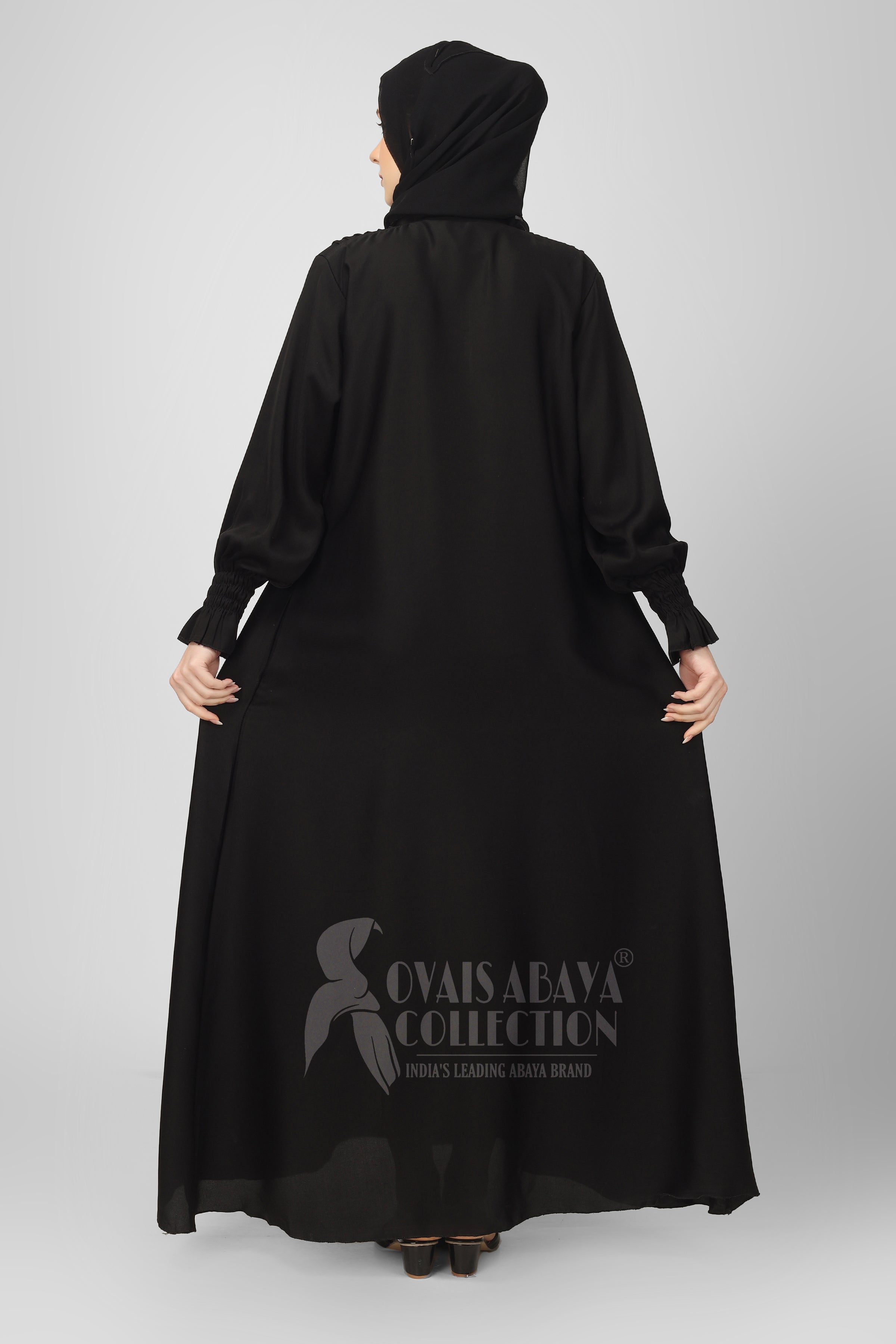 Zoya Pintex Lastic Sleeve Abaya ( BLACK )