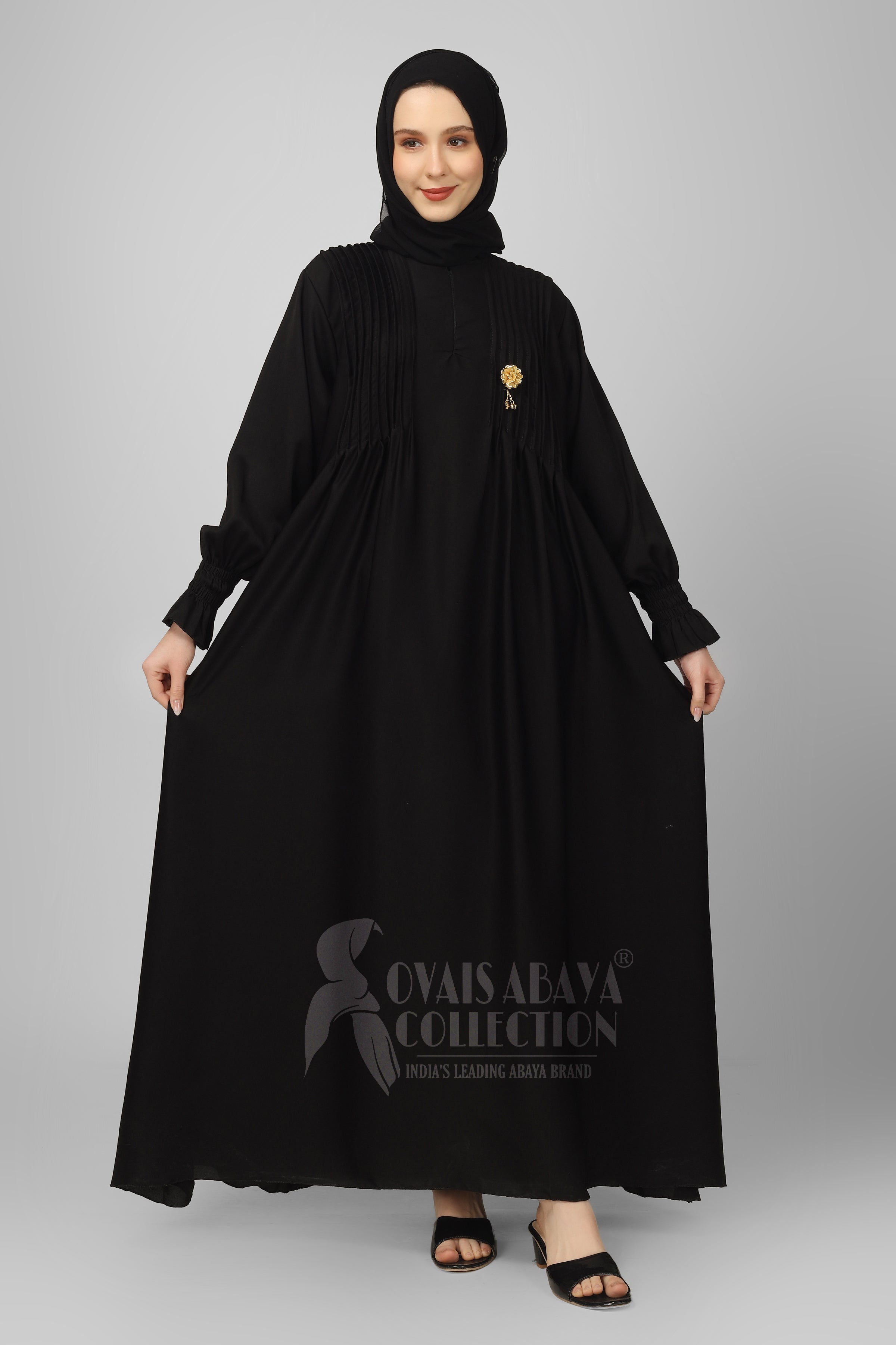 Zoya Pintex Lastic Sleeve Abaya ( BLACK )