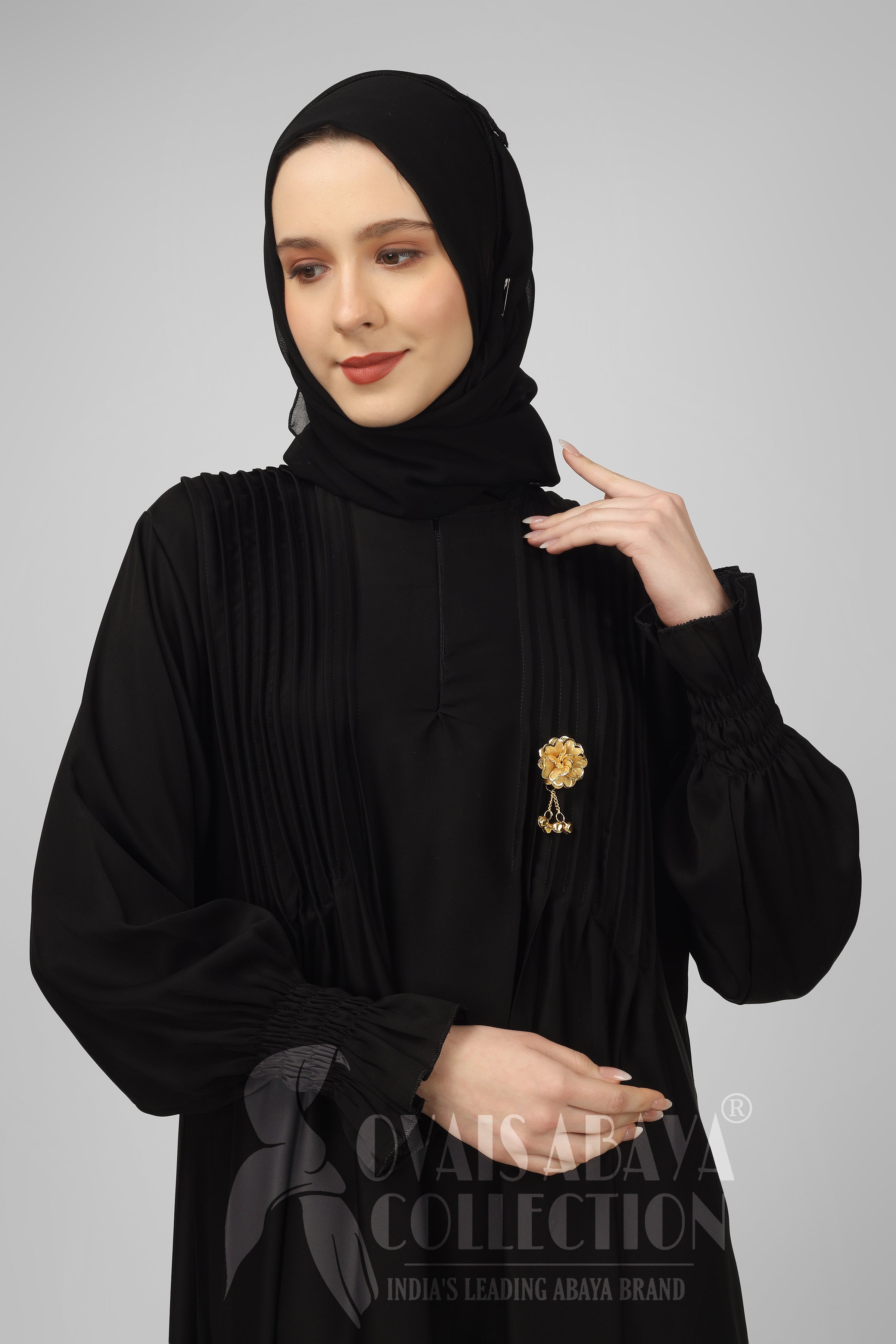 Zoya Pintex Lastic Sleeve Abaya ( BLACK )