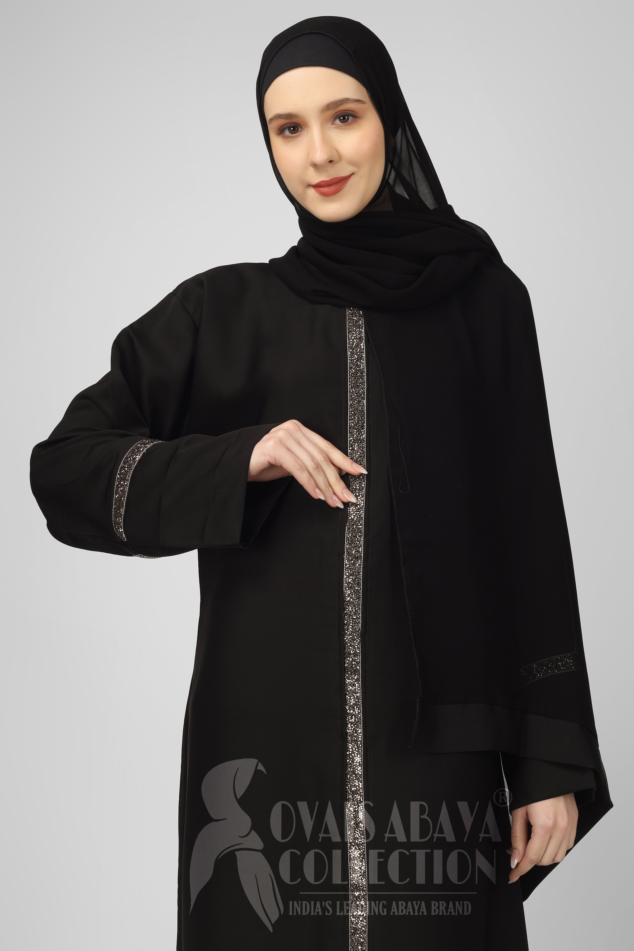 LAIBA Imported Stone Lace abaya - BLACK  ( NEW LAUNCH )