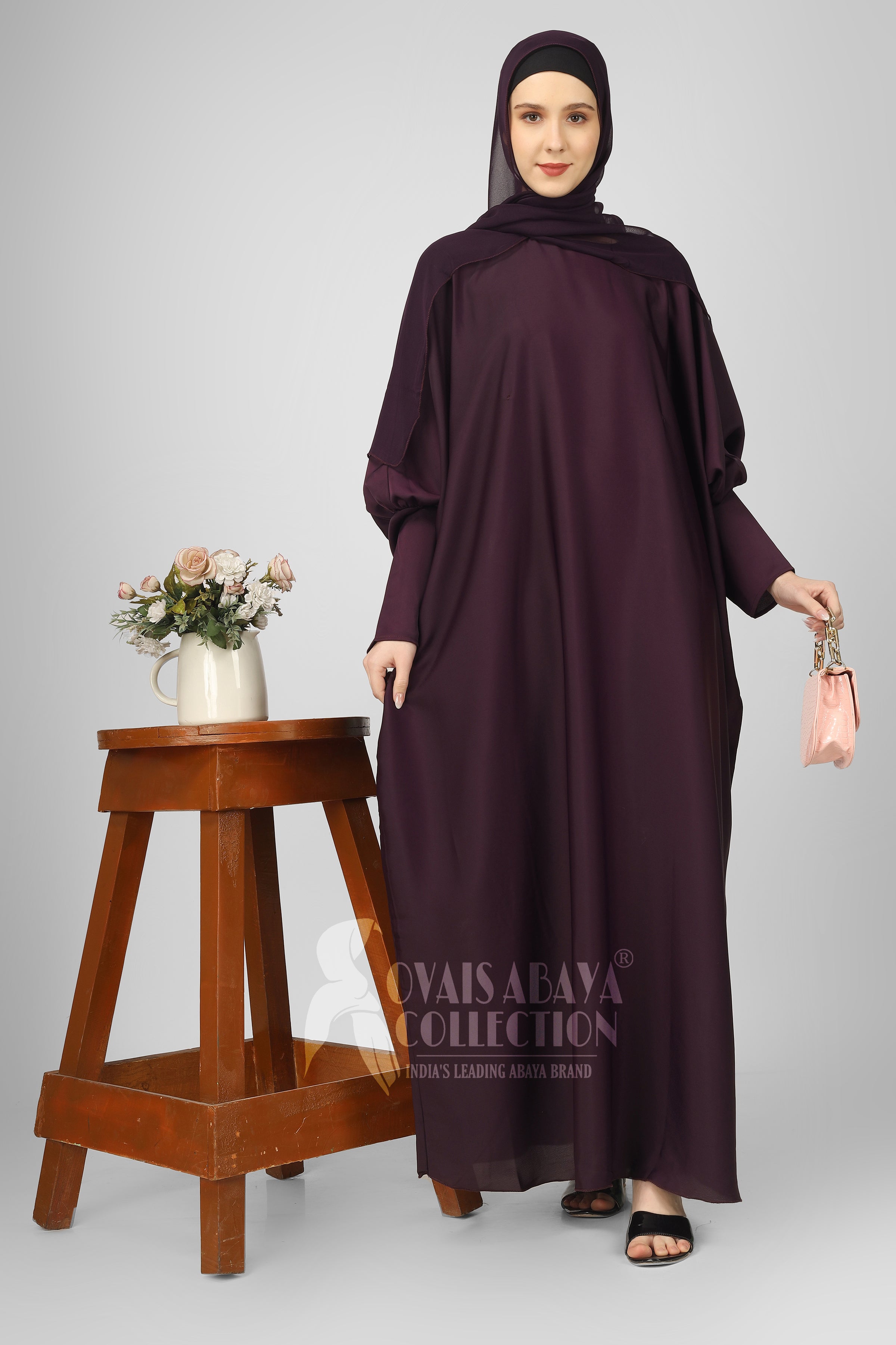 1071 Beautifull Fitting Sleeve Abaya PURPLE ( Best For Daily Wear )