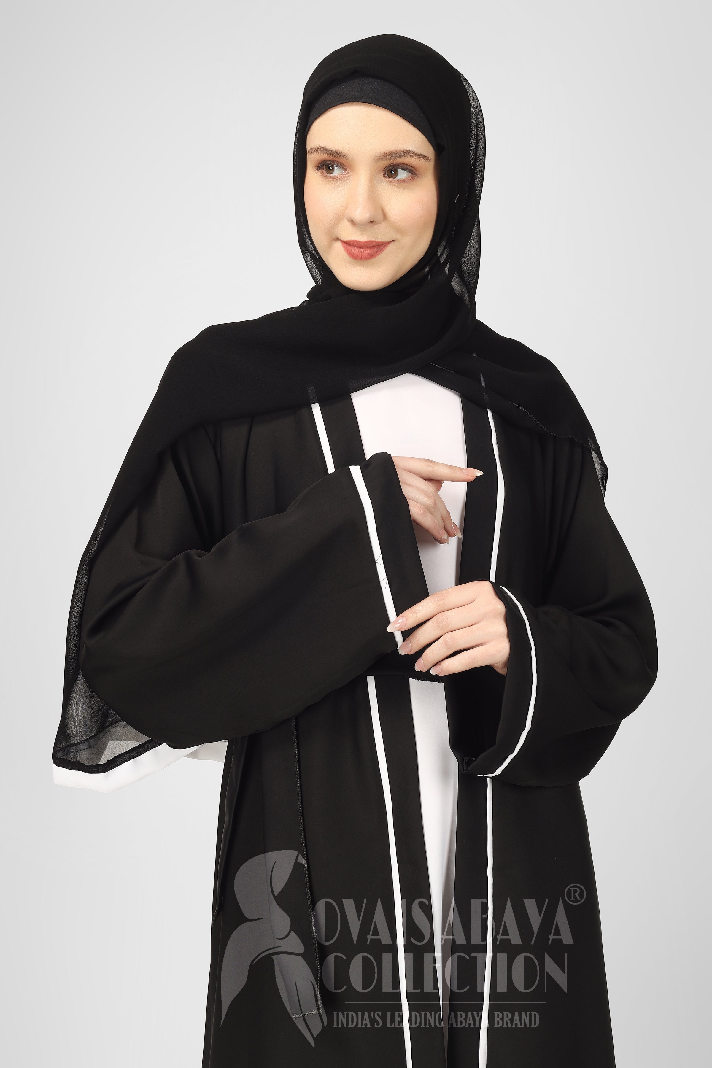 Ruhi Imported Double Shrugs Abaya BLACK TO WHITE - ( New - Edition )