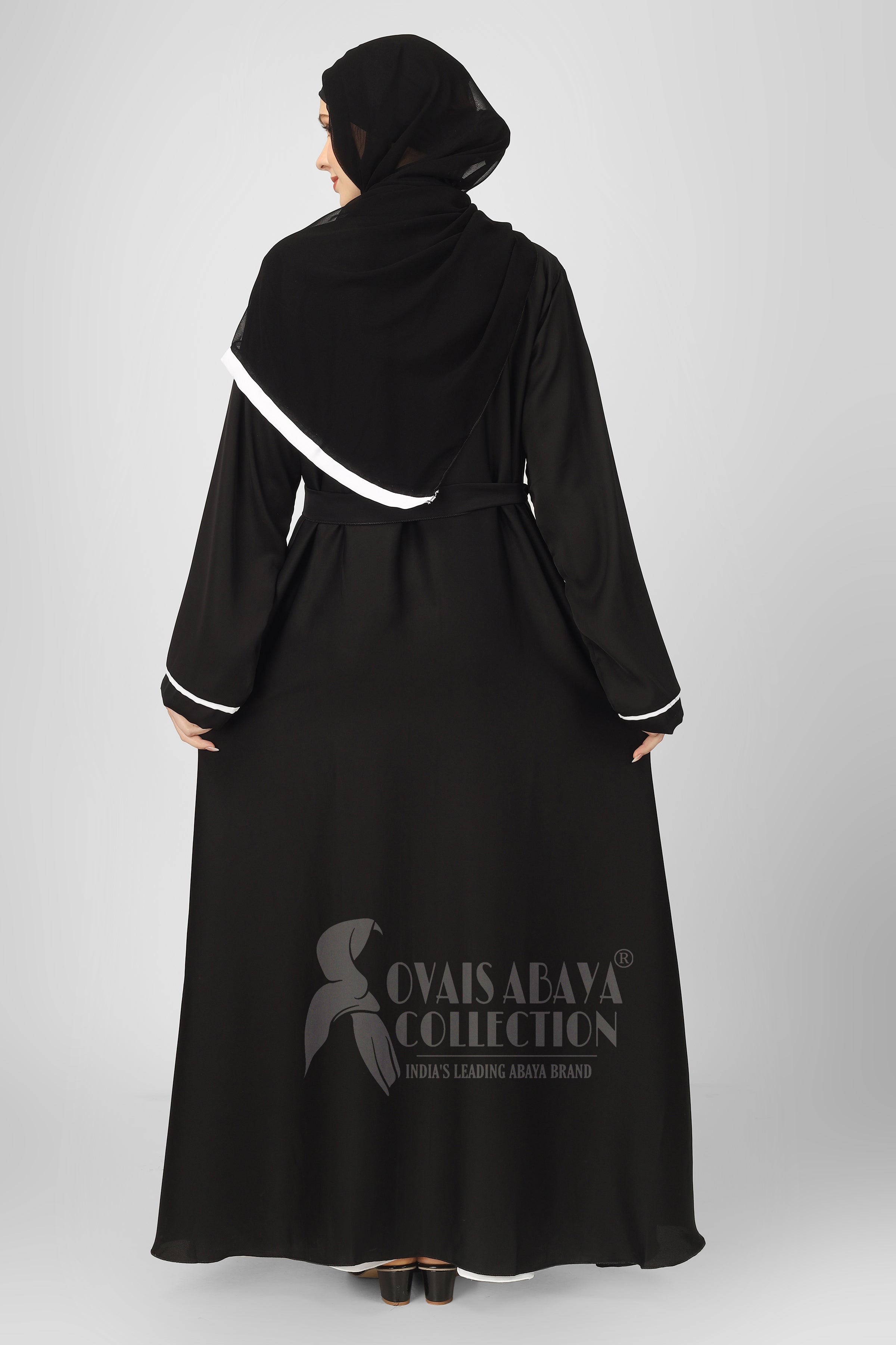 Ruhi Imported Double Shrugs Abaya BLACK TO WHITE - ( New - Edition )