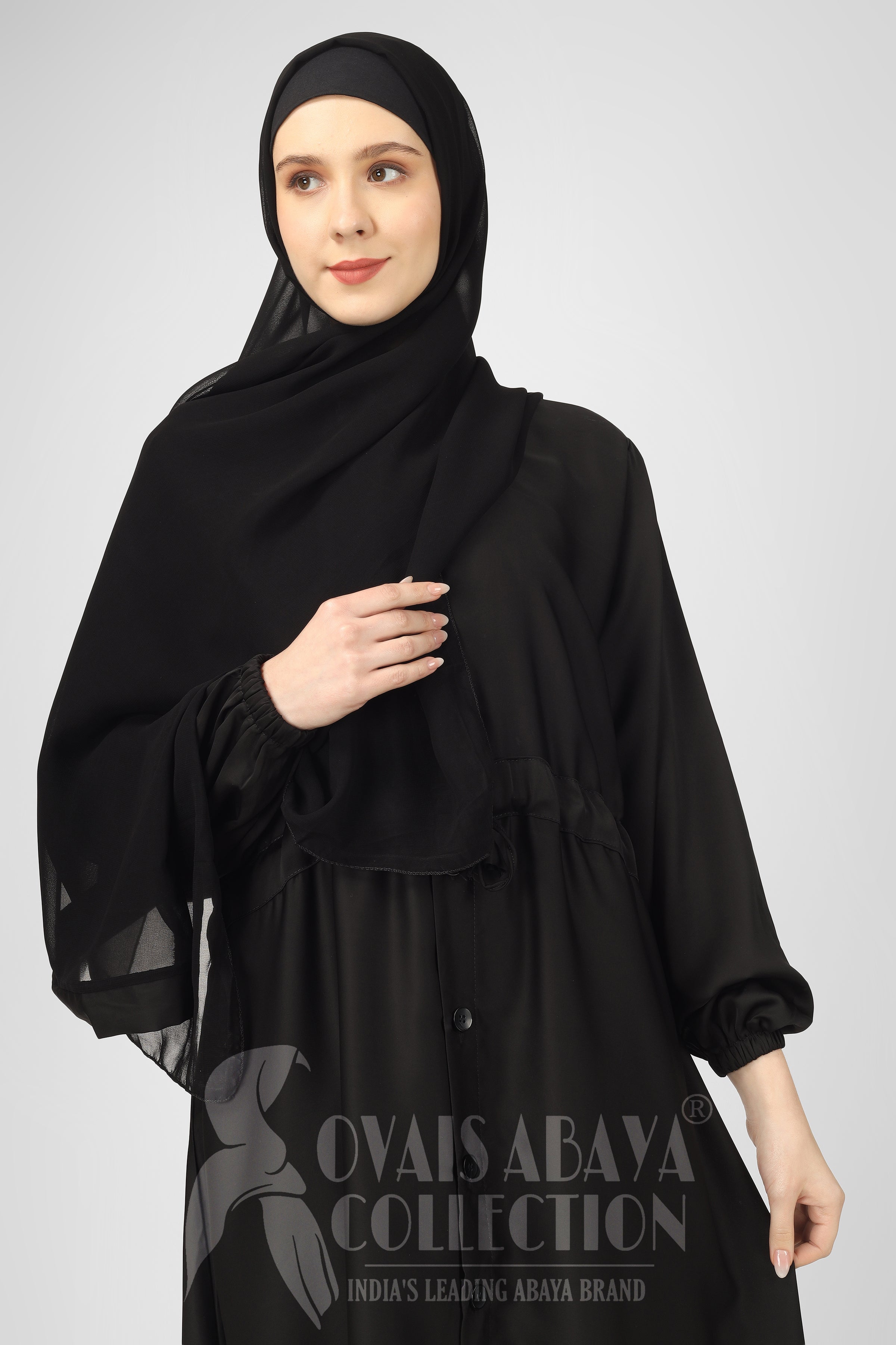 New Launch Huriya Front Open Collar Abaya BLACK ( Limited Stock )