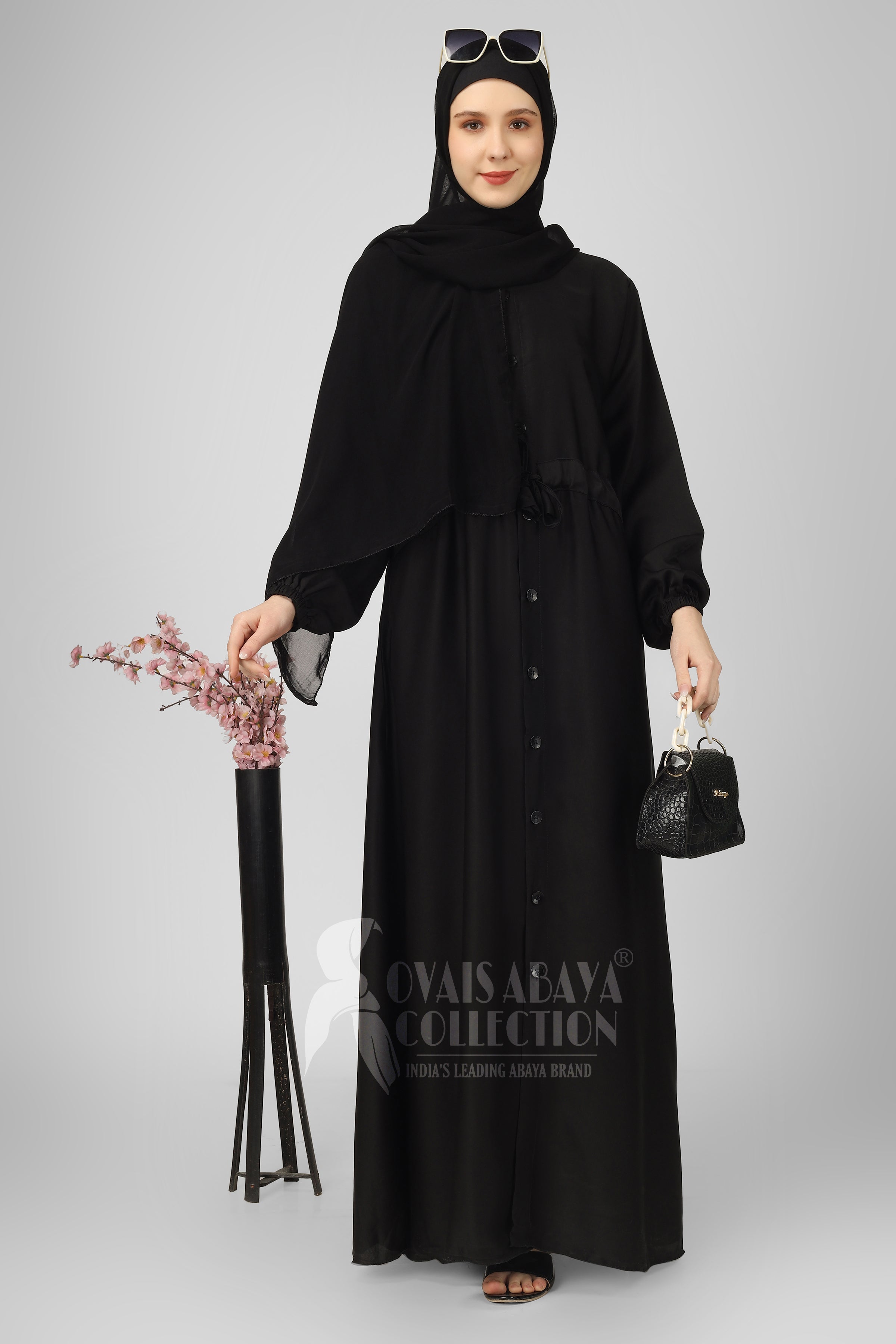 New Launch Huriya Front Open Collar Abaya BLACK ( Limited Stock )