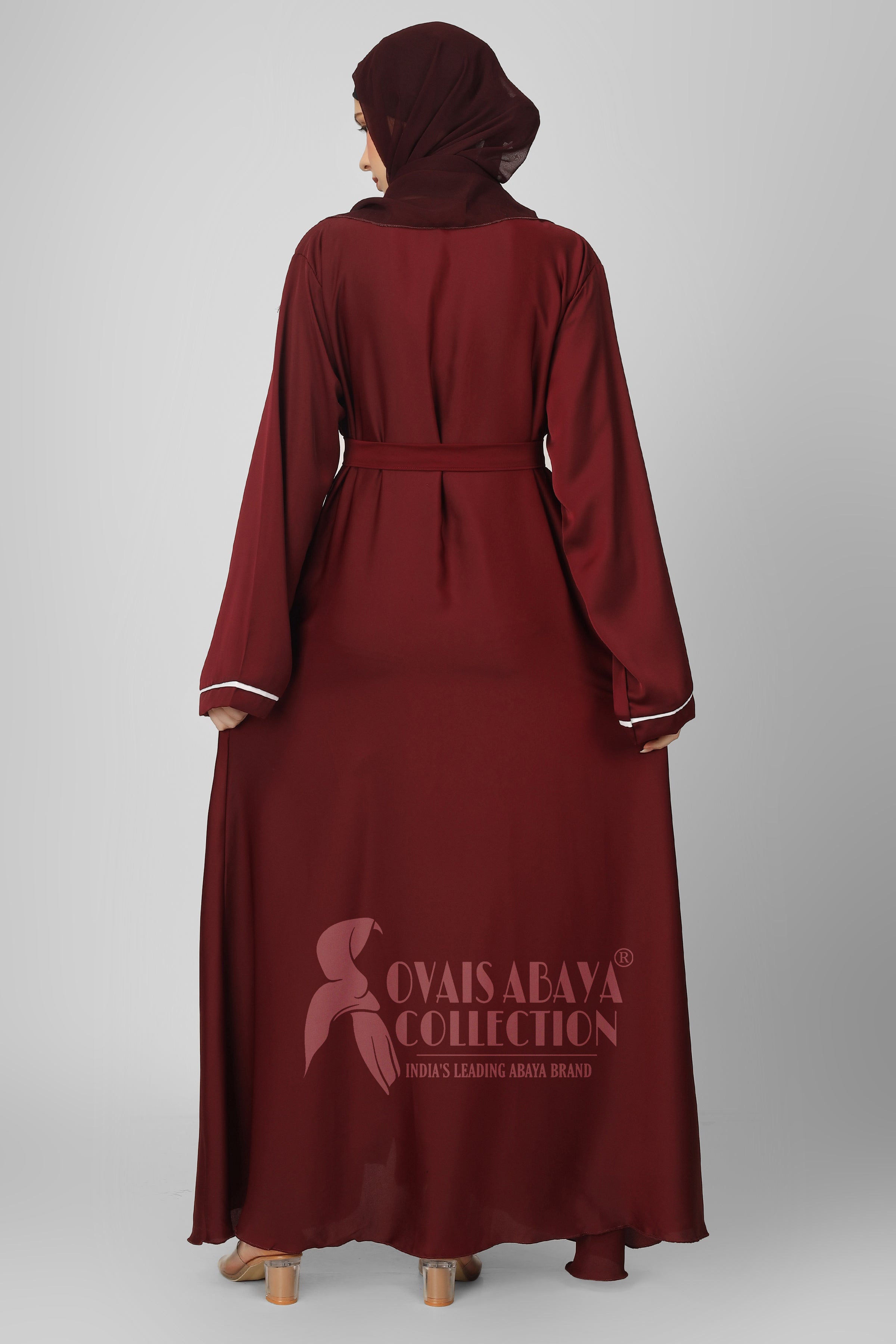 Ruhi Imported Double Shrugs Abaya MAROON TO WHITE - ( New - Edition )