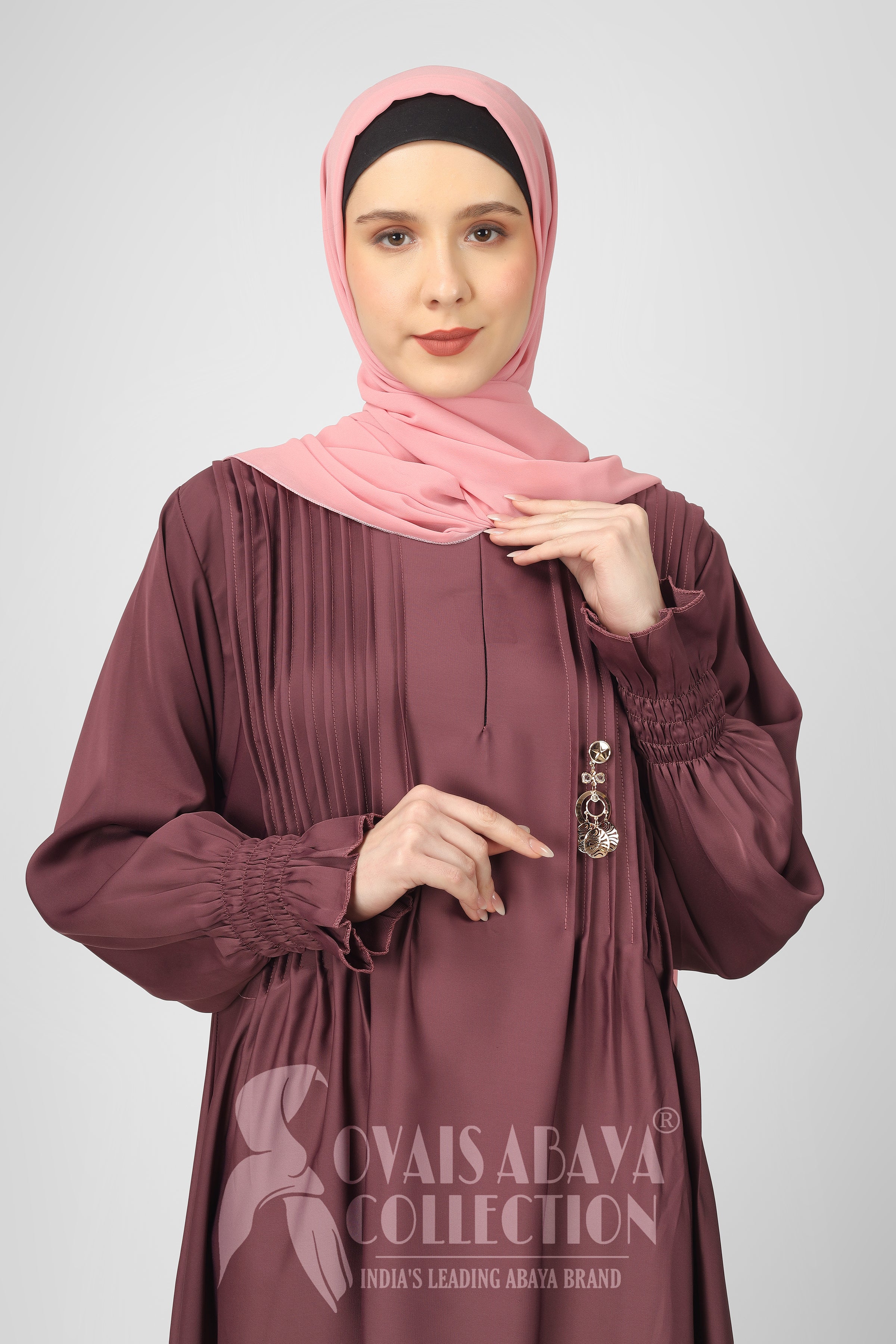 Zoya Pintex Lastic Sleeve Abaya ( MAUVE PINK )