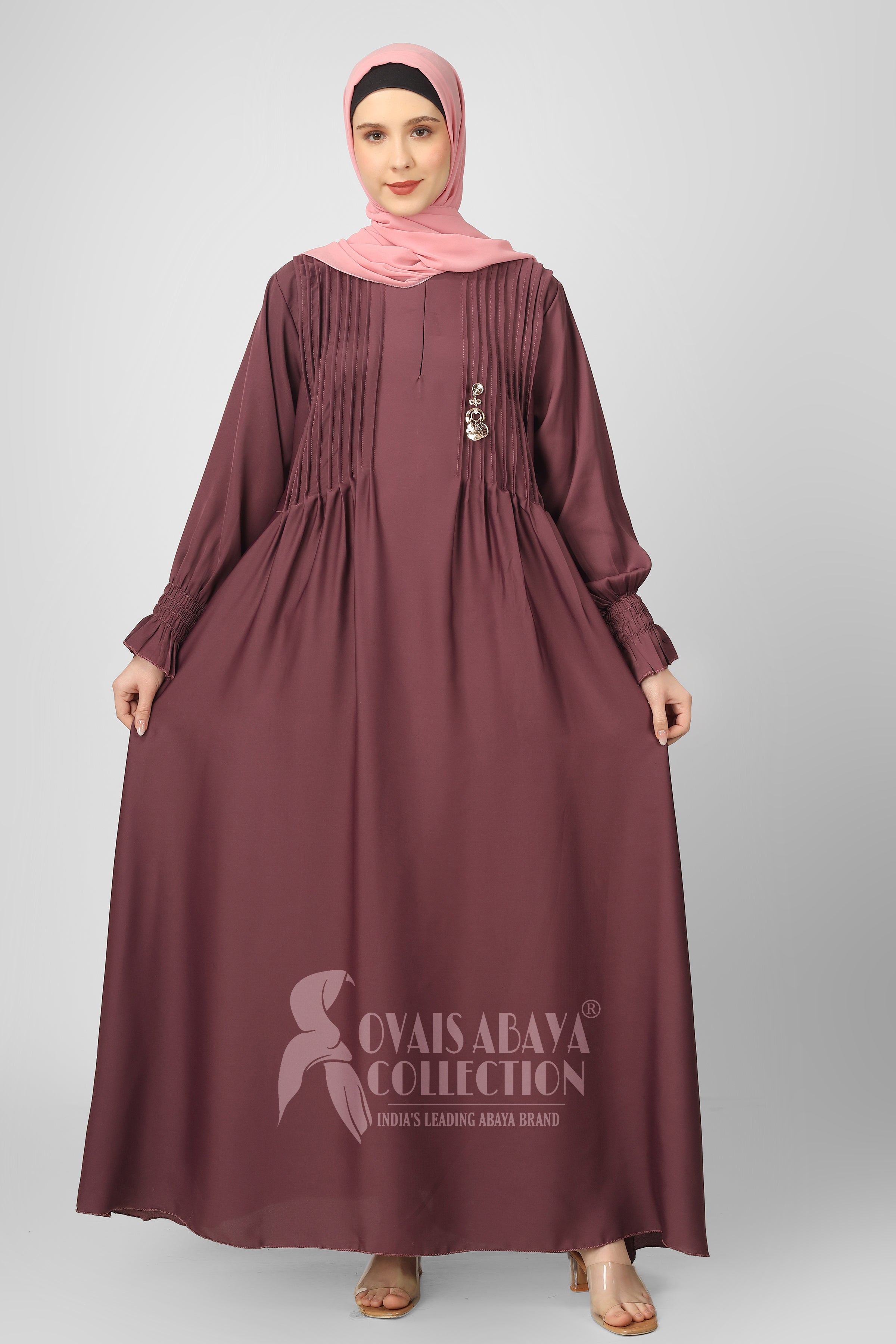 Zoya Pintex Lastic Sleeve Abaya ( MAUVE PINK )