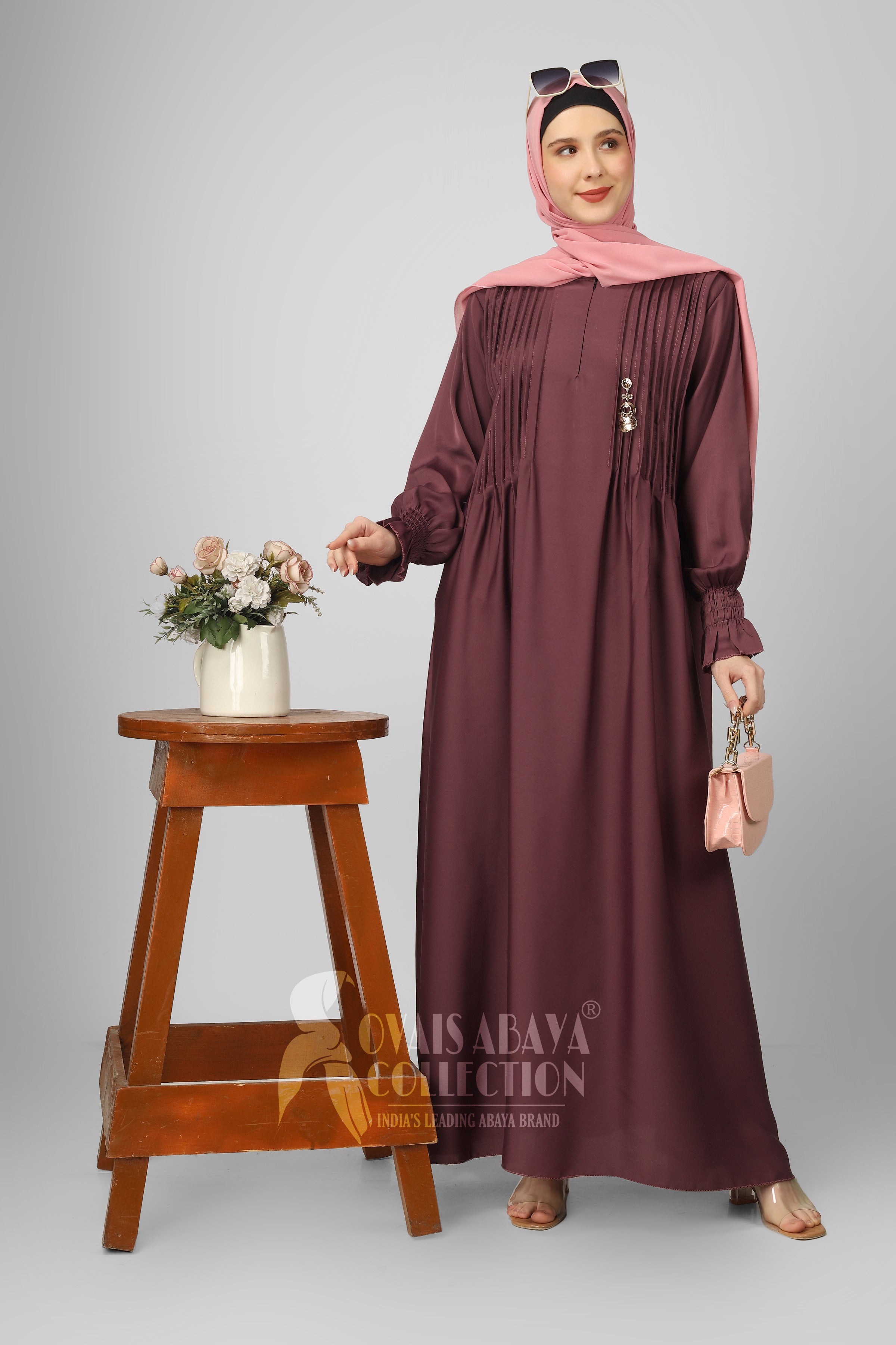 Zoya Pintex Lastic Sleeve Abaya ( MAUVE PINK )