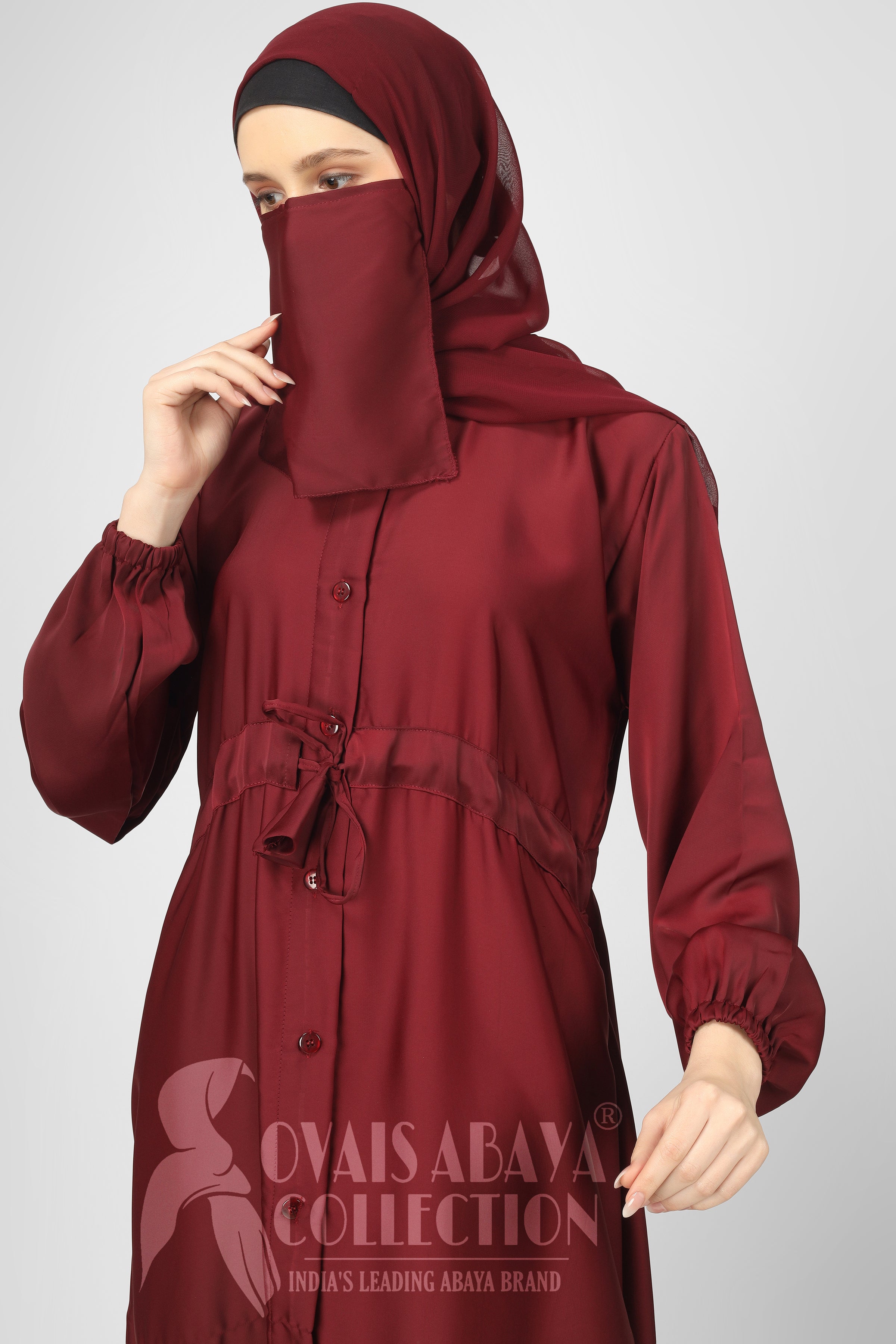 New Launch Huriya Front Open Collar Abaya MAROON ( Limited Stock )