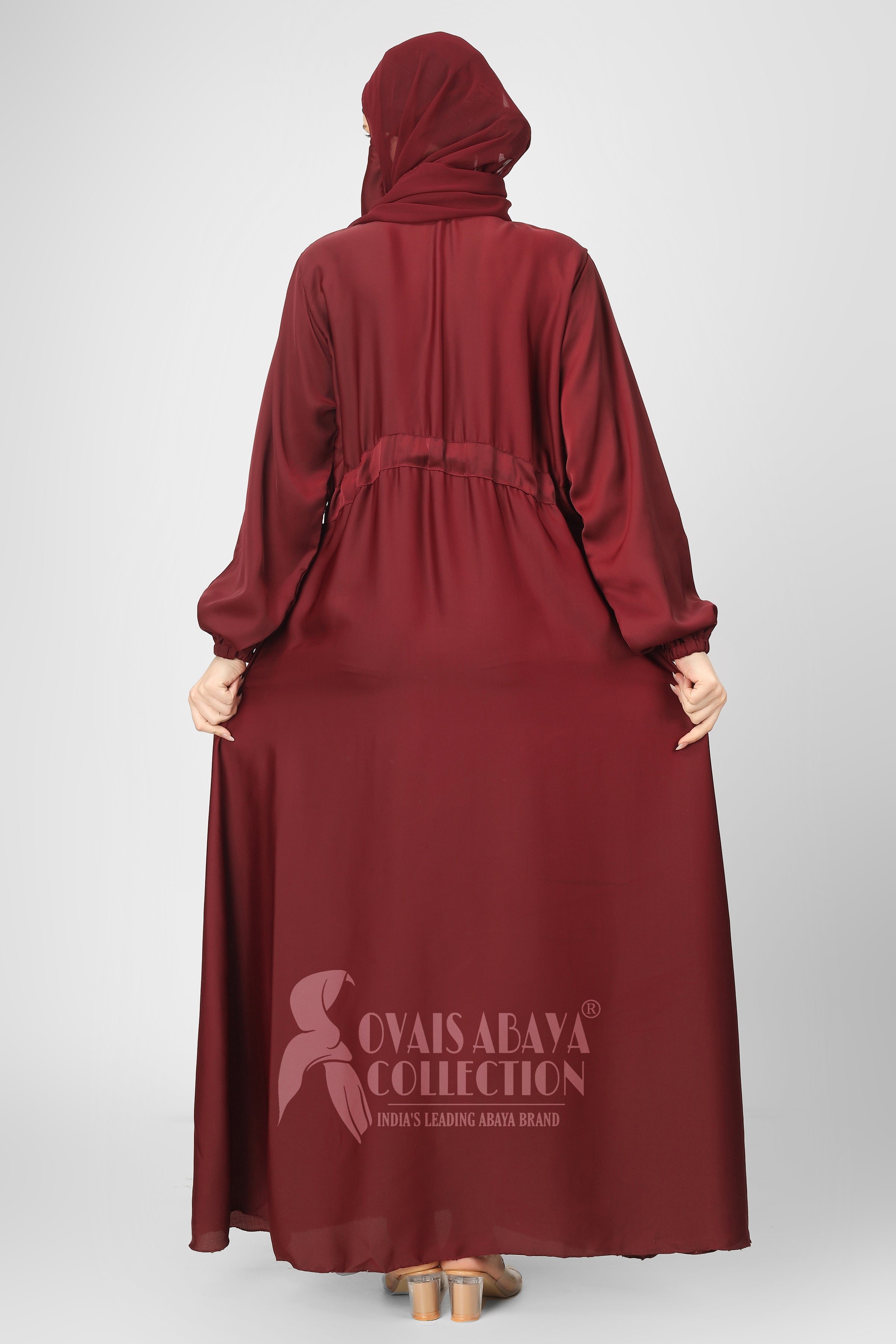 New Launch Huriya Front Open Collar Abaya MAROON ( Limited Stock )