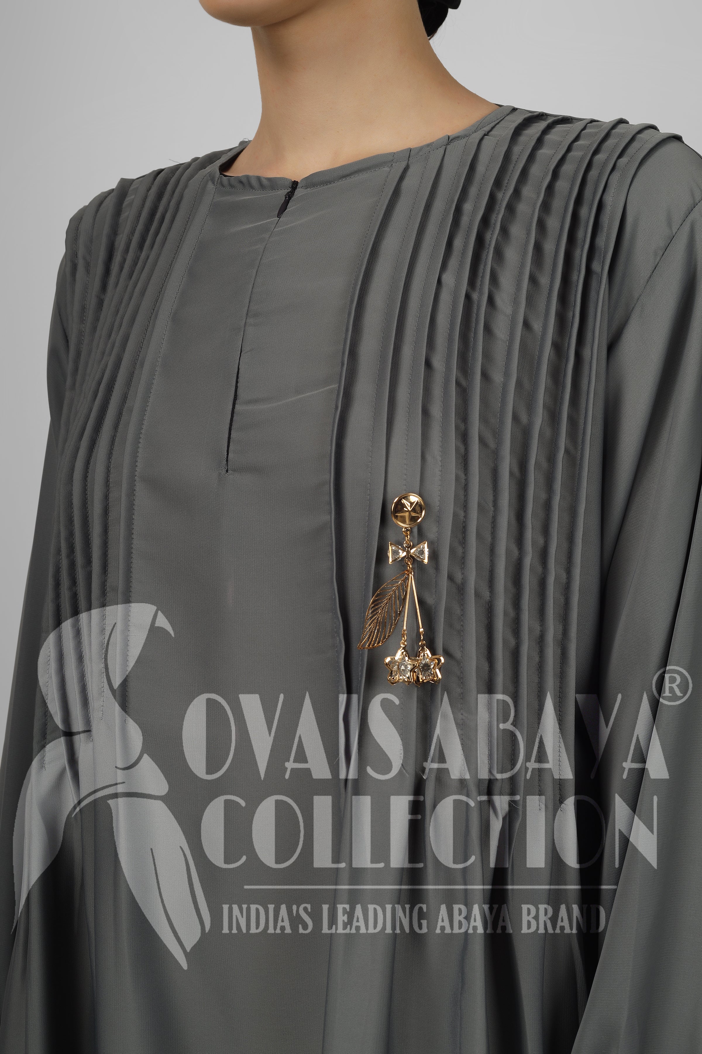 Zoya Pintex Lastic Sleeve Abaya ( ASH GREY )