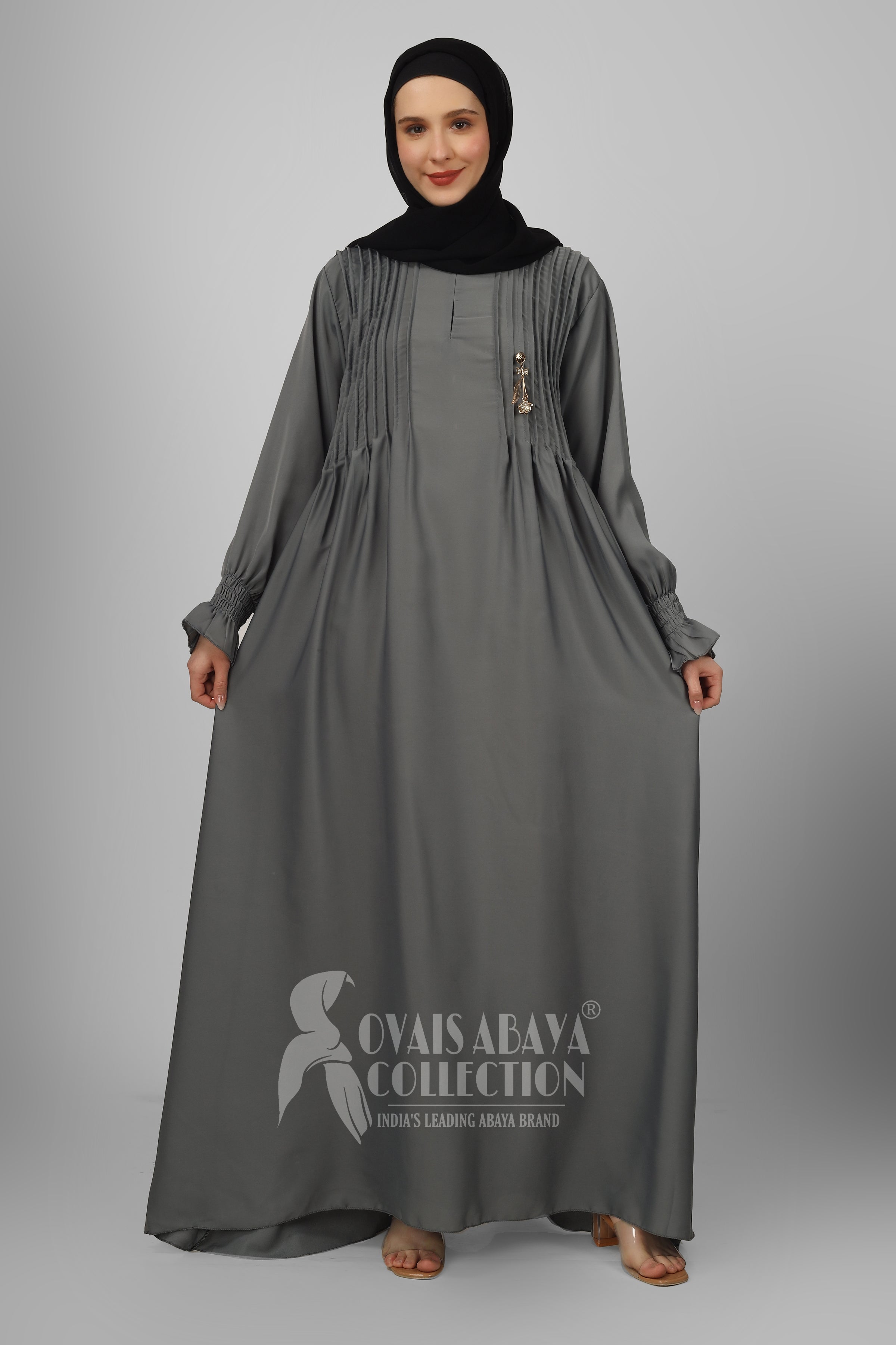 Zoya Pintex Lastic Sleeve Abaya ( ASH GREY )