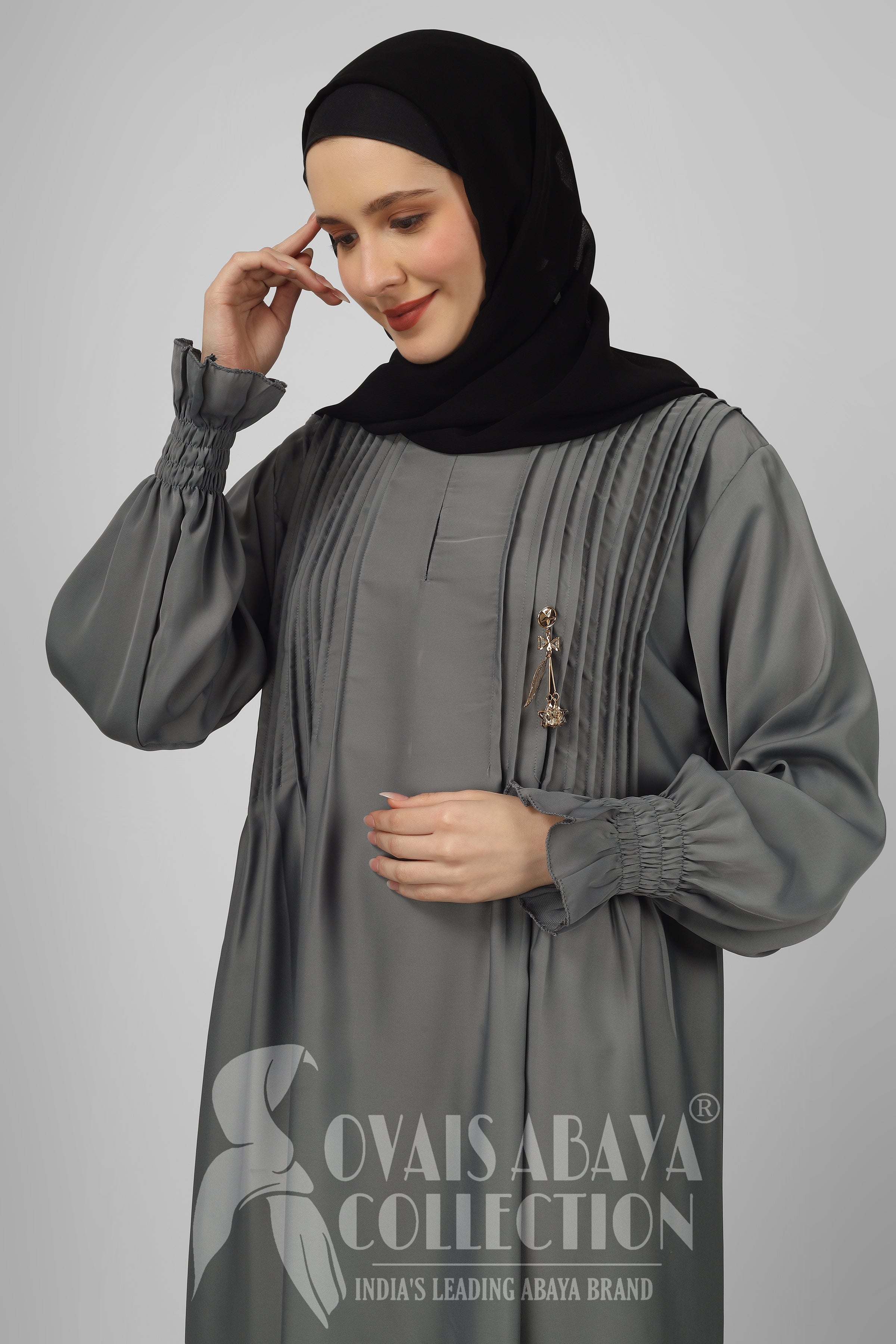 Zoya Pintex Lastic Sleeve Abaya ( ASH GREY )