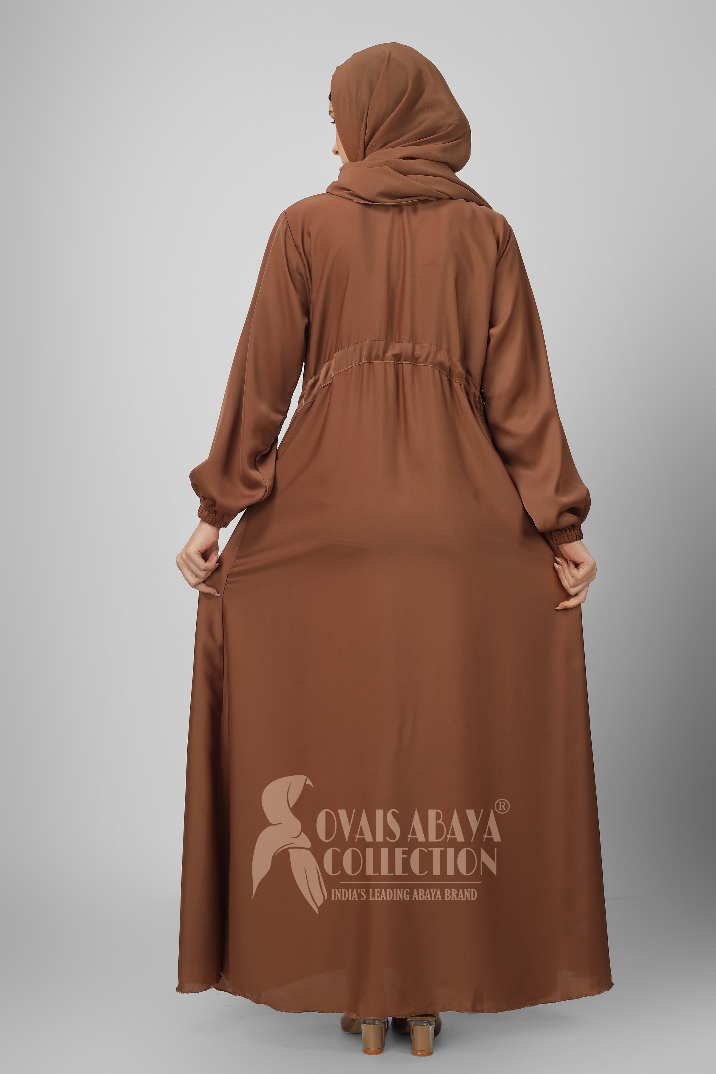 New Launch Huriya Front Open Collar Abaya COLLER BROWN ( Limited Stock )