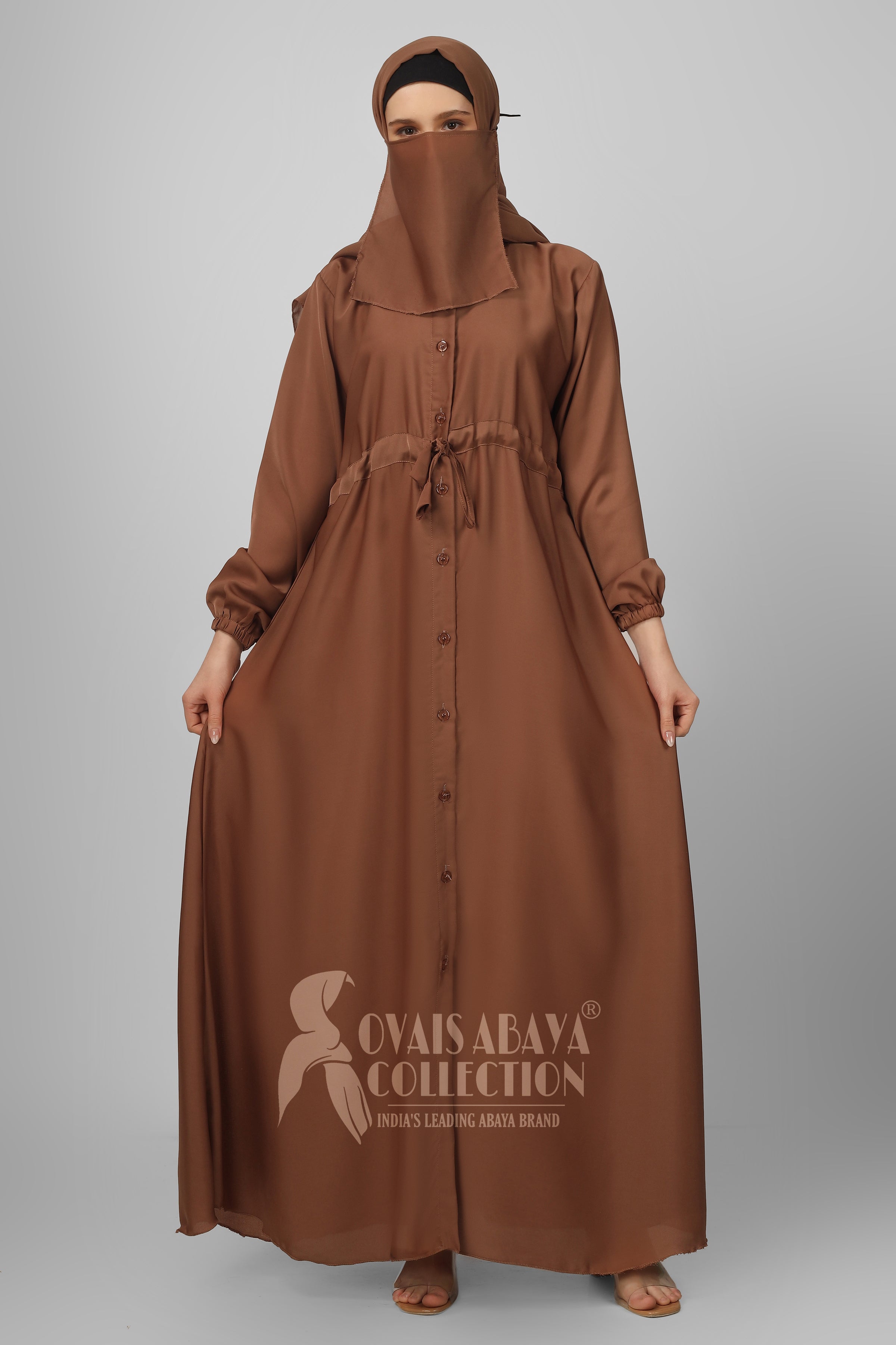 New Launch Huriya Front Open Collar Abaya COLLER BROWN ( Limited Stock )