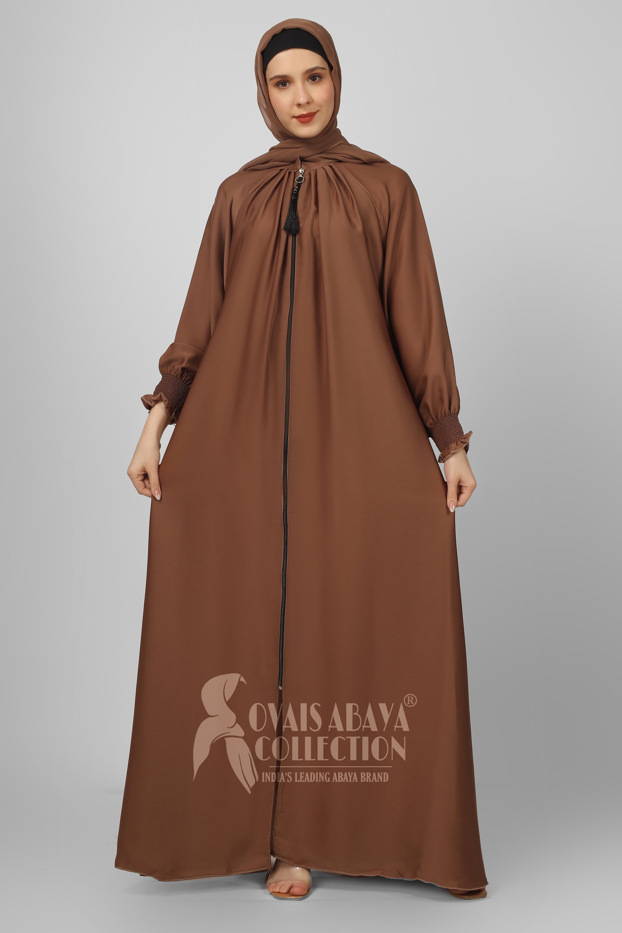 Sara Zipper Abaya FAWN SHADE( NEW - COLLECTION )