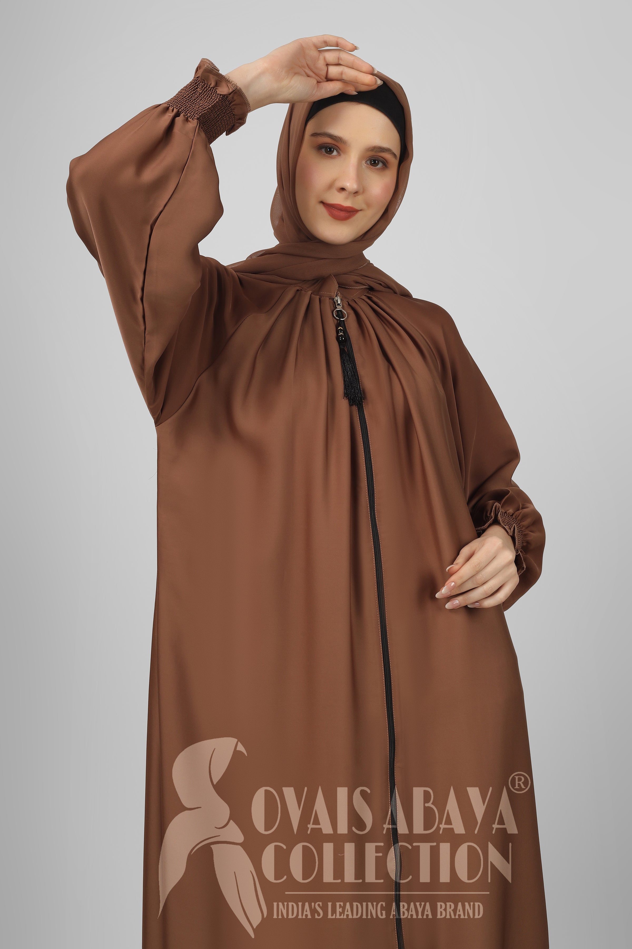 Sara Zipper Abaya FAWN SHADE( NEW - COLLECTION )