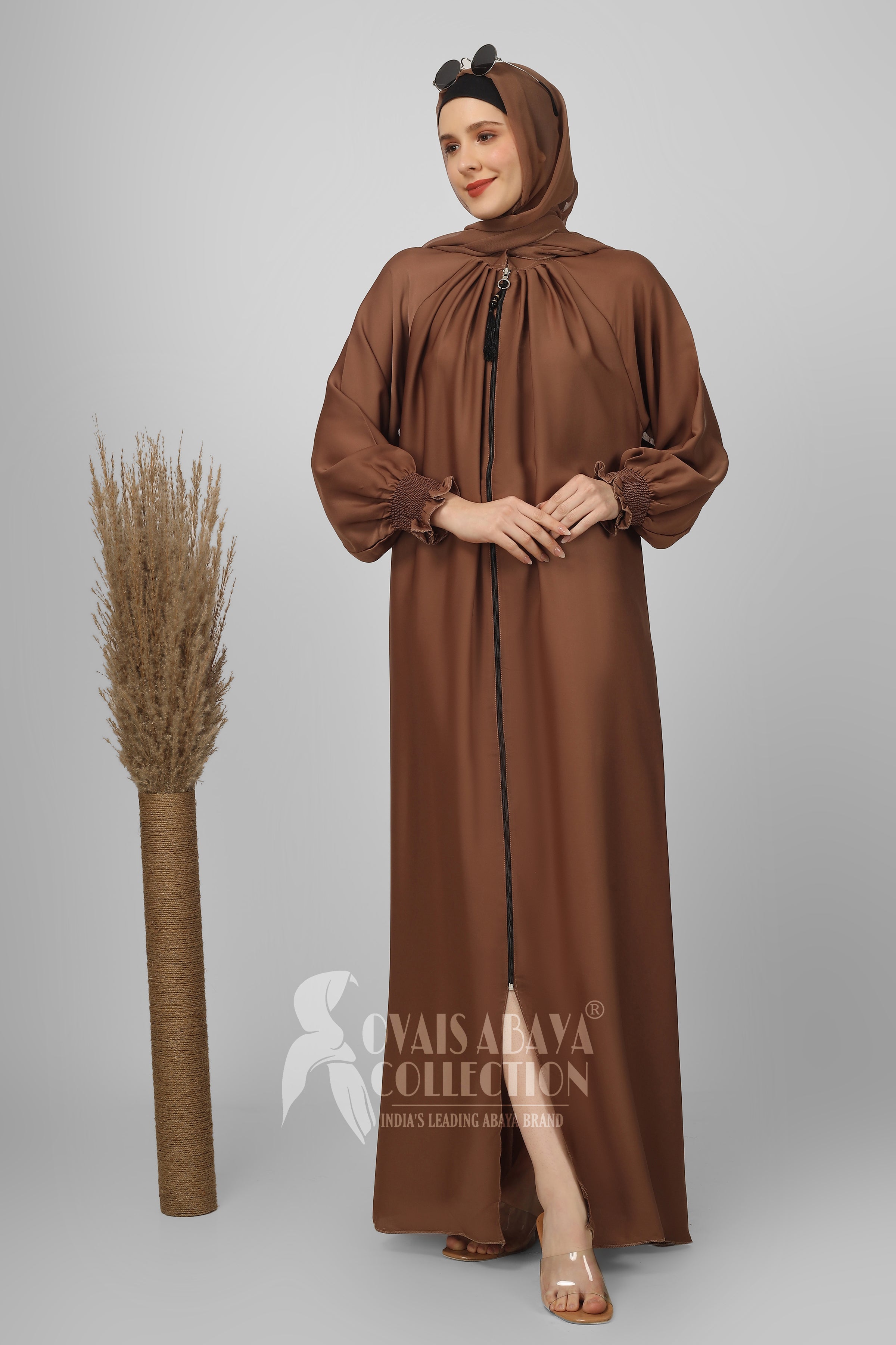 Sara Zipper Abaya FAWN SHADE( NEW - COLLECTION )