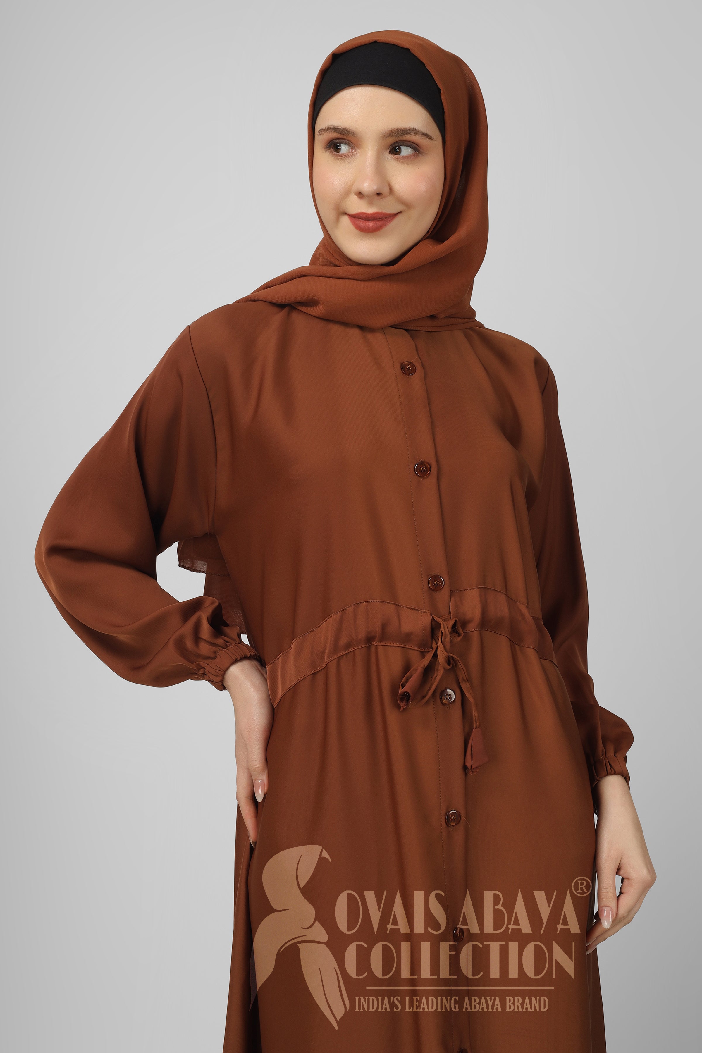 New Launch Huriya Front Open Collar Abaya MOCHA BROWN ( Limited Stock )