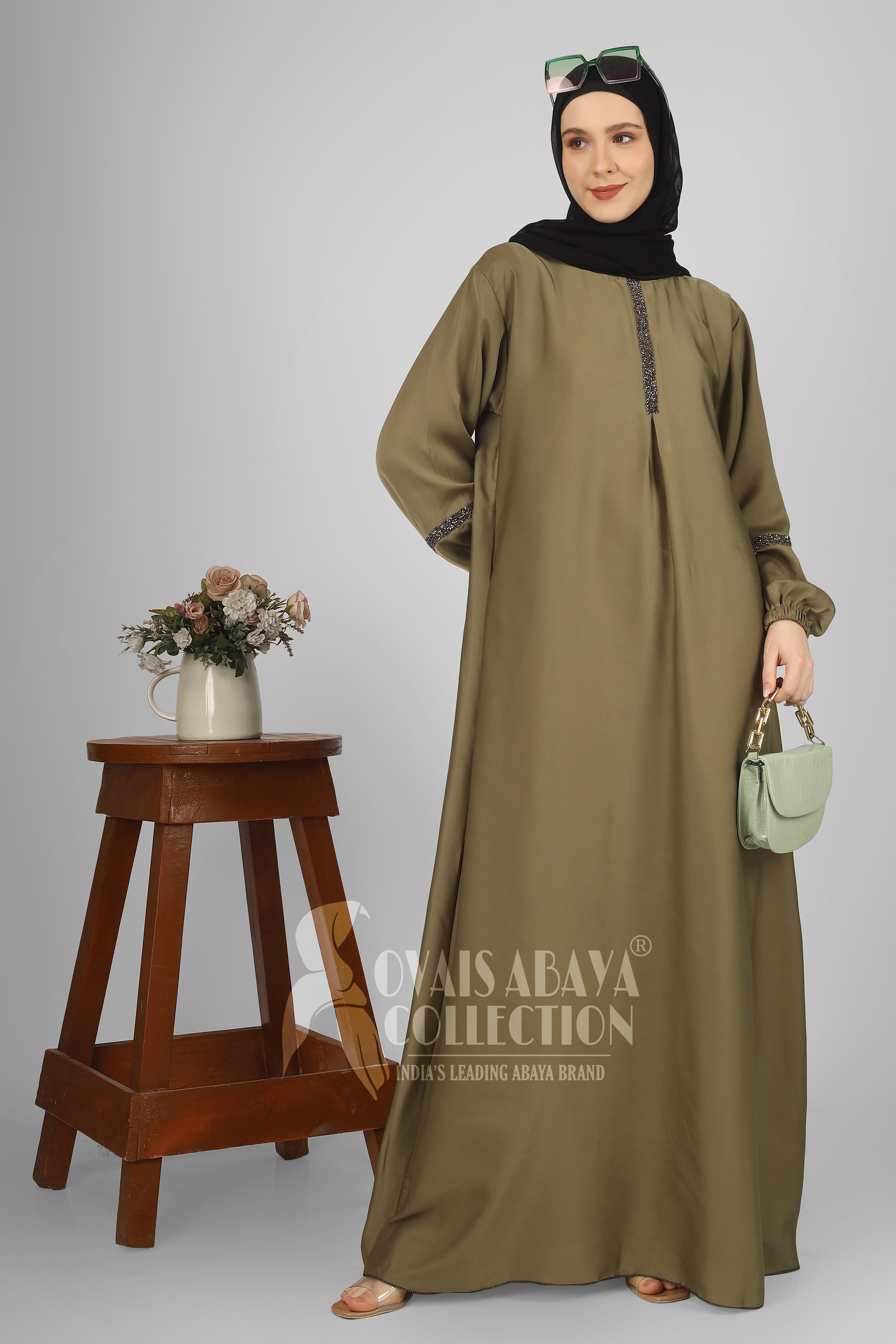 6001 - Aash Basic Abaya - OLIVE ( NEW LAUNCH )