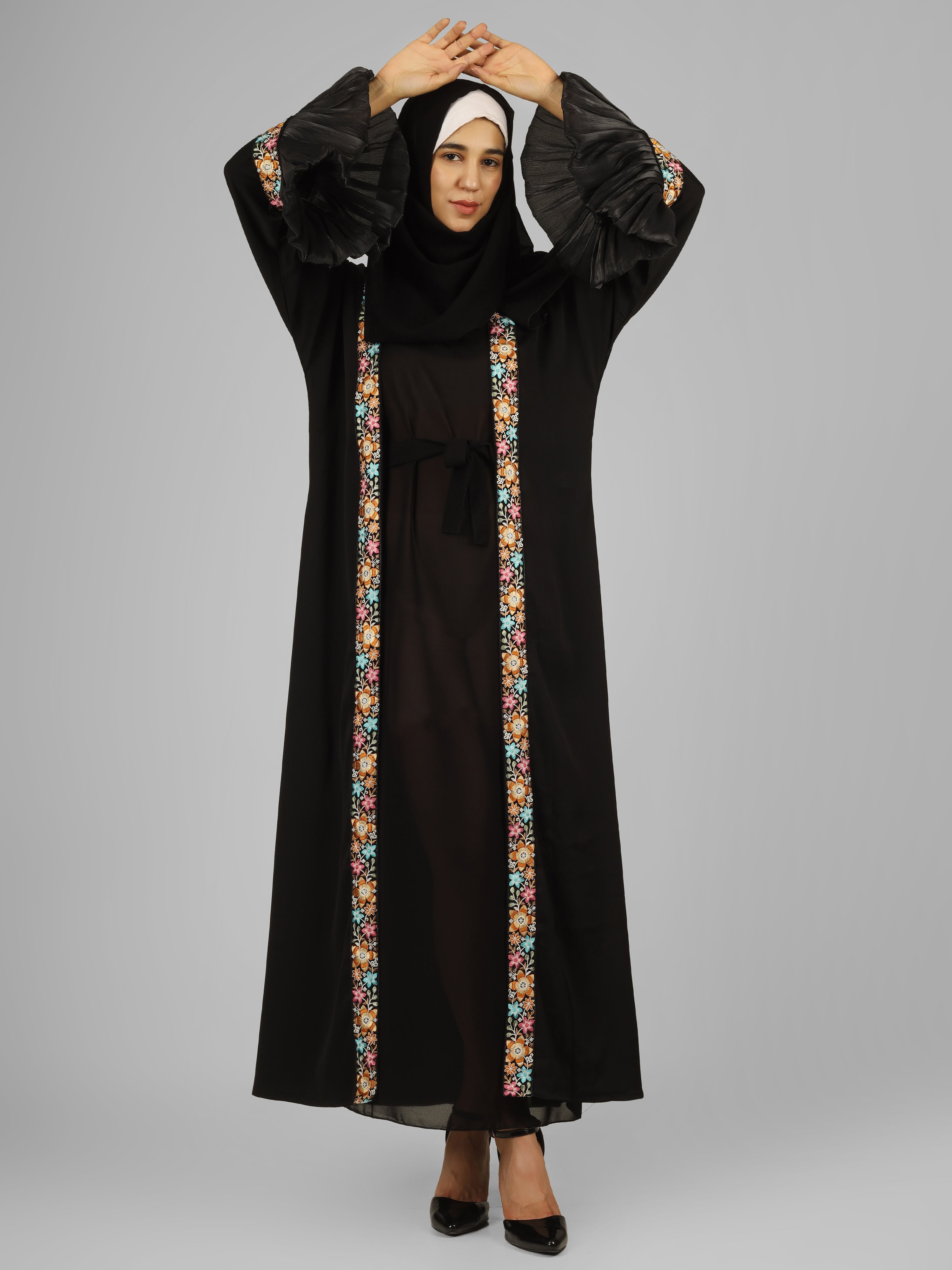 HEER ORGANZA SLEEVE ABAYA | BLACK