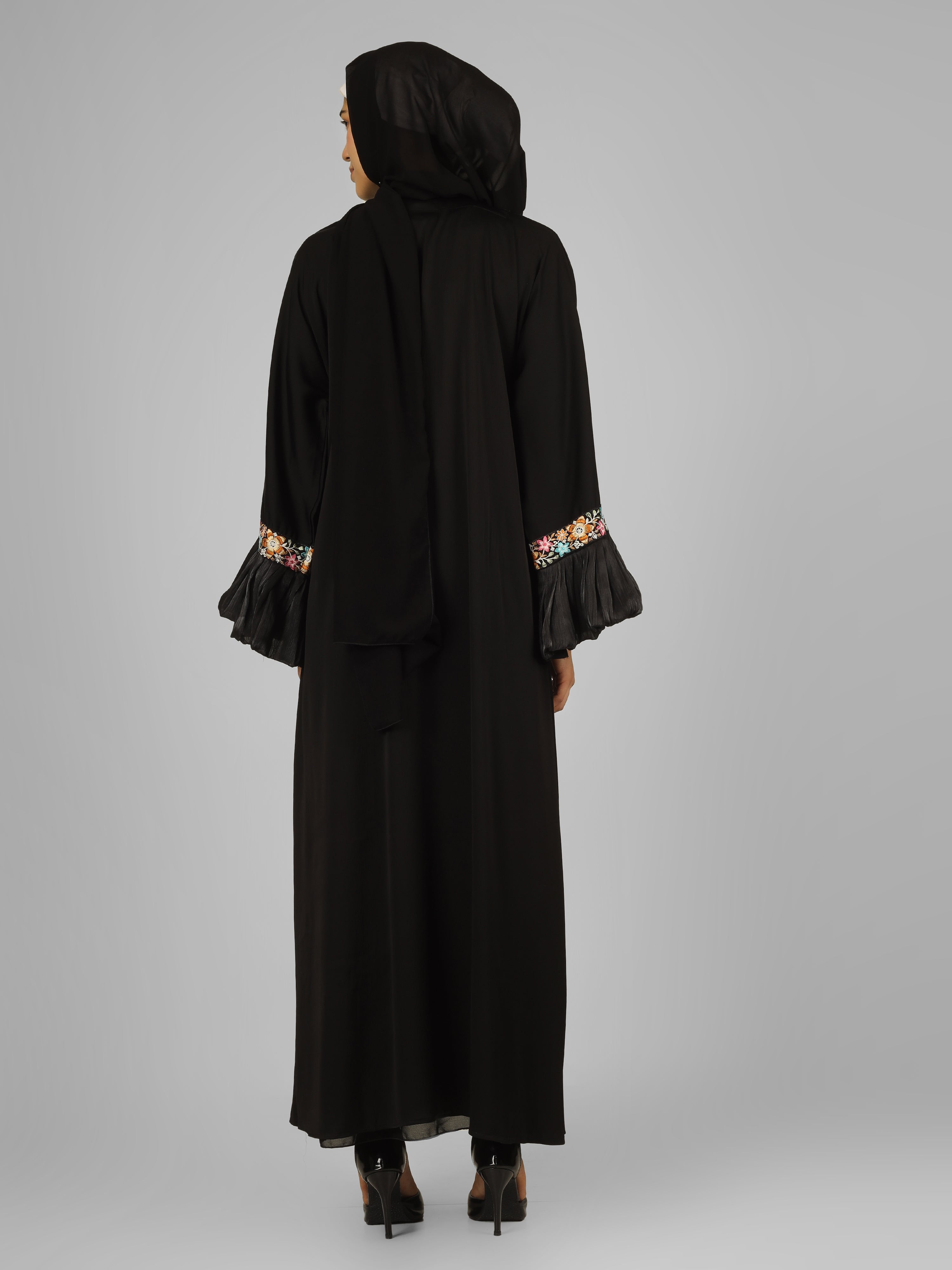 HEER ORGANZA SLEEVE ABAYA | BLACK