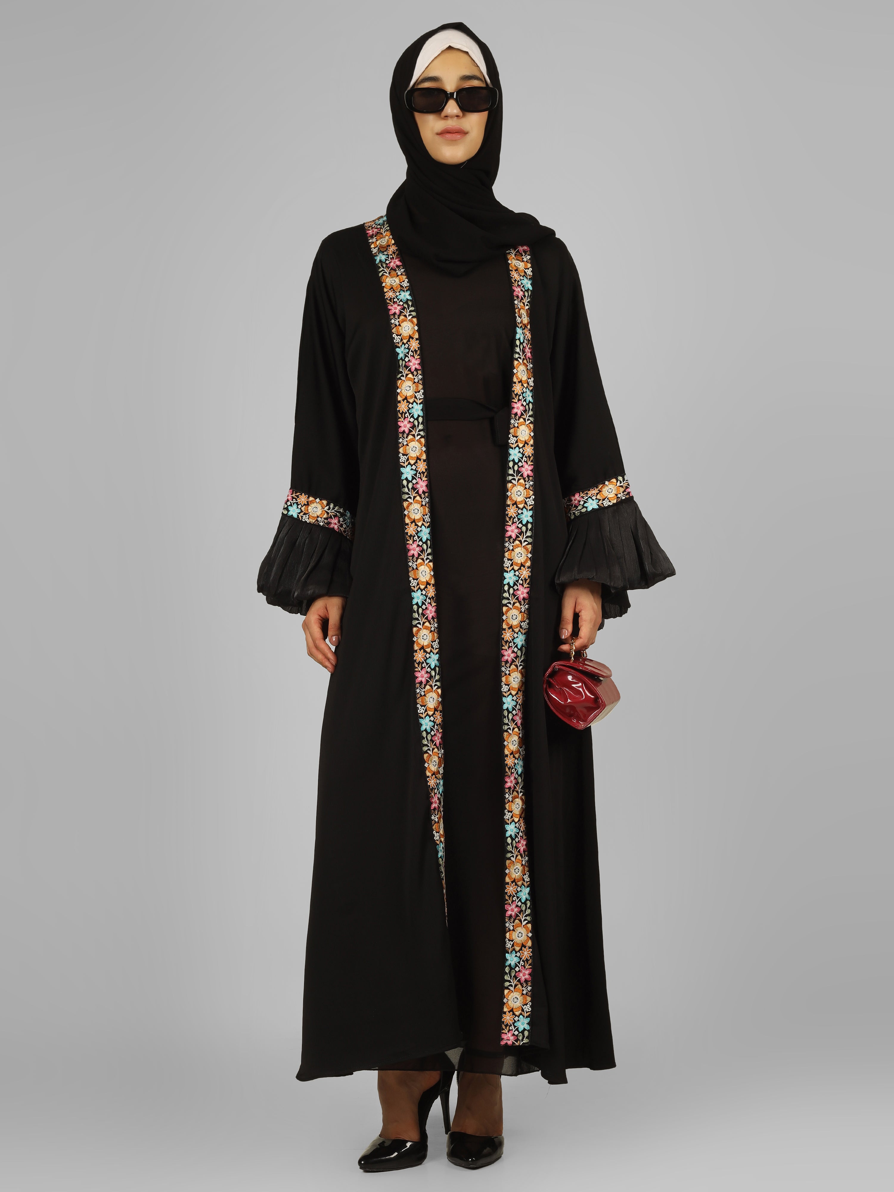 HEER ORGANZA SLEEVE ABAYA | BLACK