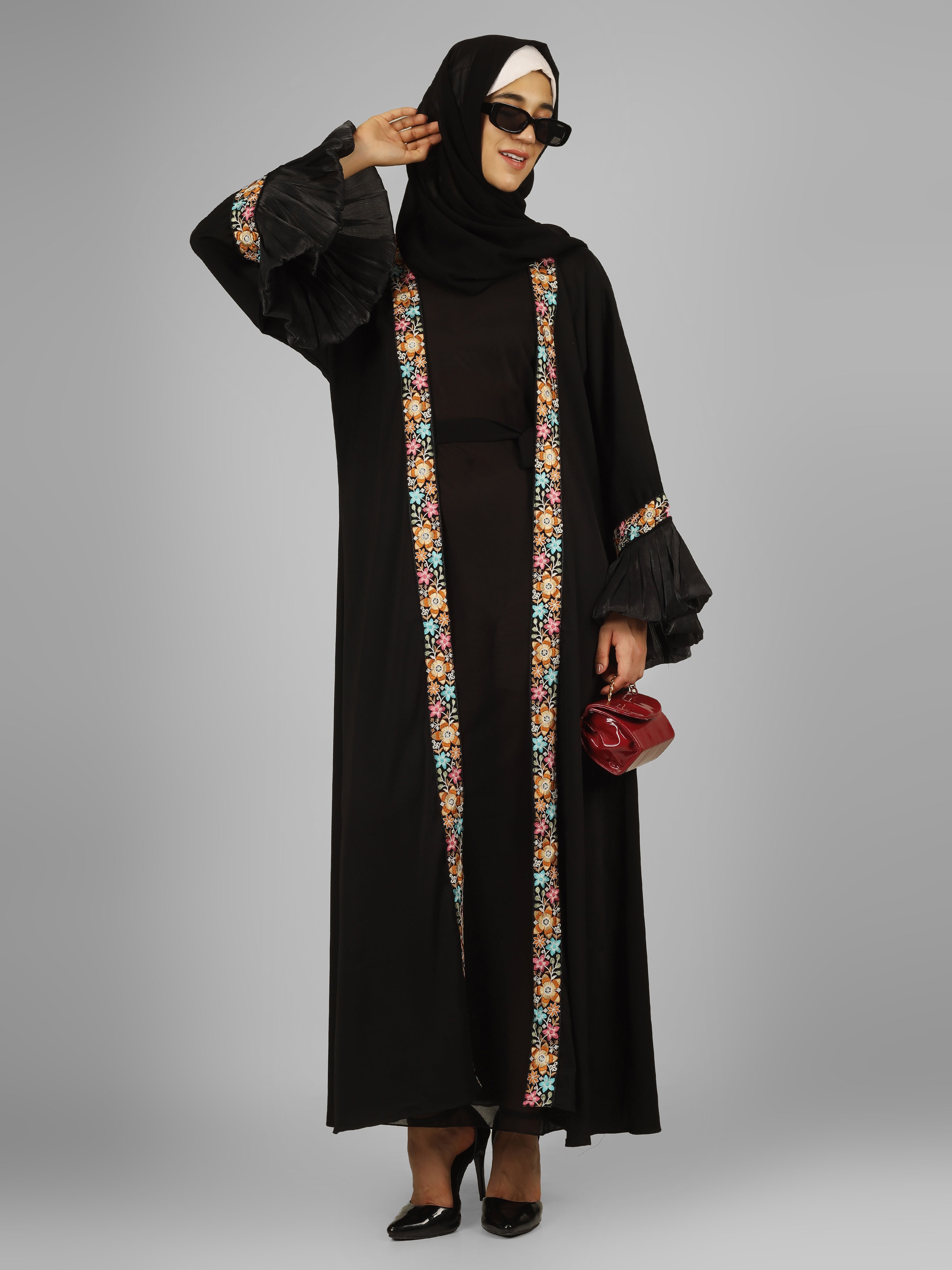 HEER ORGANZA SLEEVE ABAYA | BLACK
